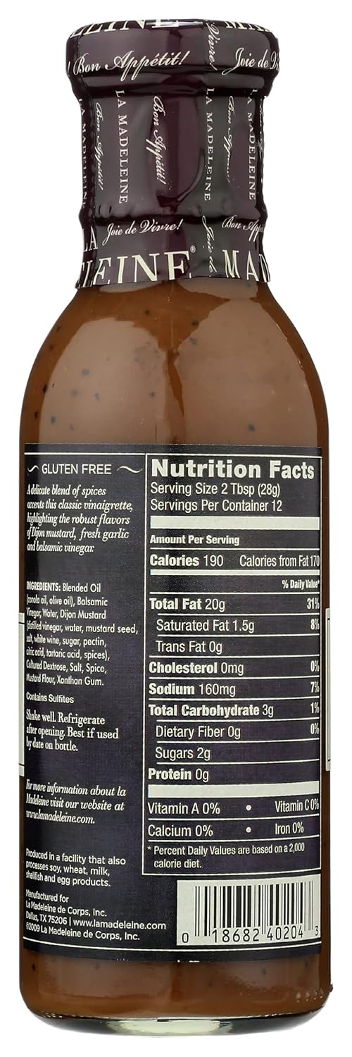 La Madeleine Balsamic Vinaigrette Salad Dressing, Gluten Free, 12 Ounces (Pack Of 6)