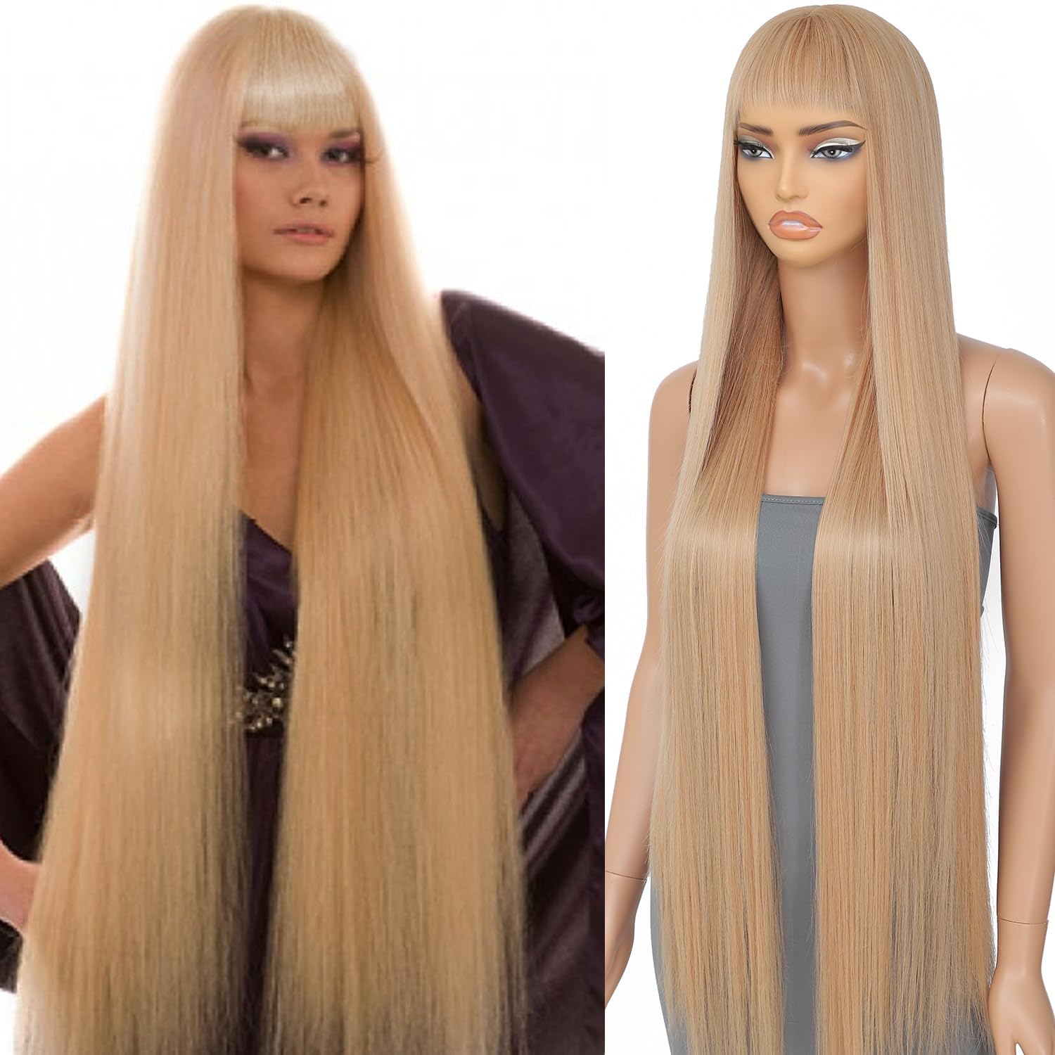 Long Straight Layered Wig with Bangs Heat Resistant Synthetic Fibre Glueless Amazon.com : Allbell Long Black Wig with Bangs Straight  main image 2