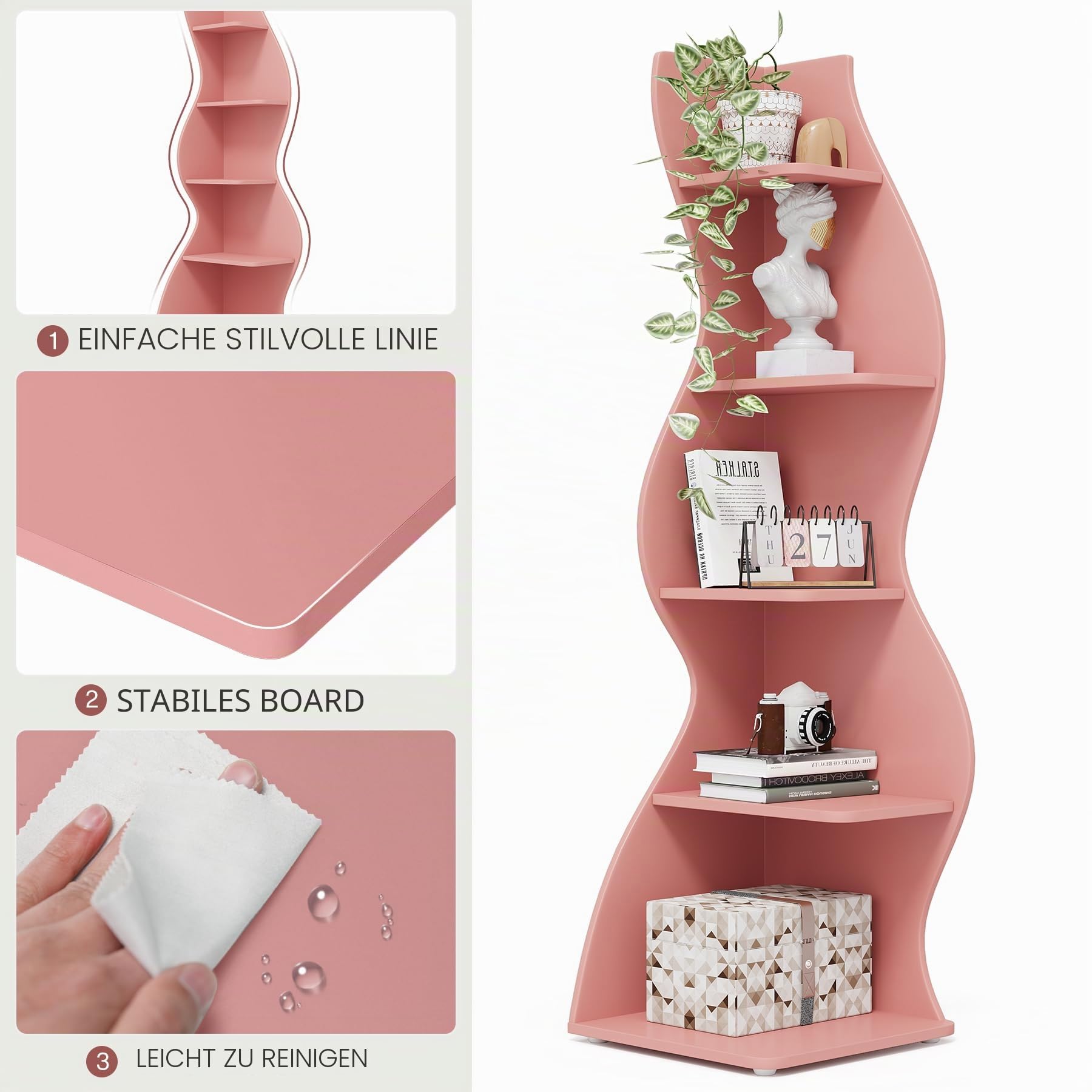 Tribesigns Eckregal, 178 cm hoch, Lagerregal, Bücherregal, Pflanzenständer, Organizer-Einheit, 5 Stufen, Modern, für Zuhause, Büro, Wohnzimmer, Schlafzimmer, Balkon, Rosa, 1 Stück