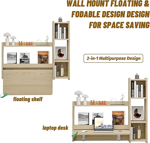 Miniatura 4 de Pmnianhua Escritorio flotante, escritorio montado en la pared de 41 pulgadas, escritorio plegable para laptop, mesa plegable que ahorra espacio,