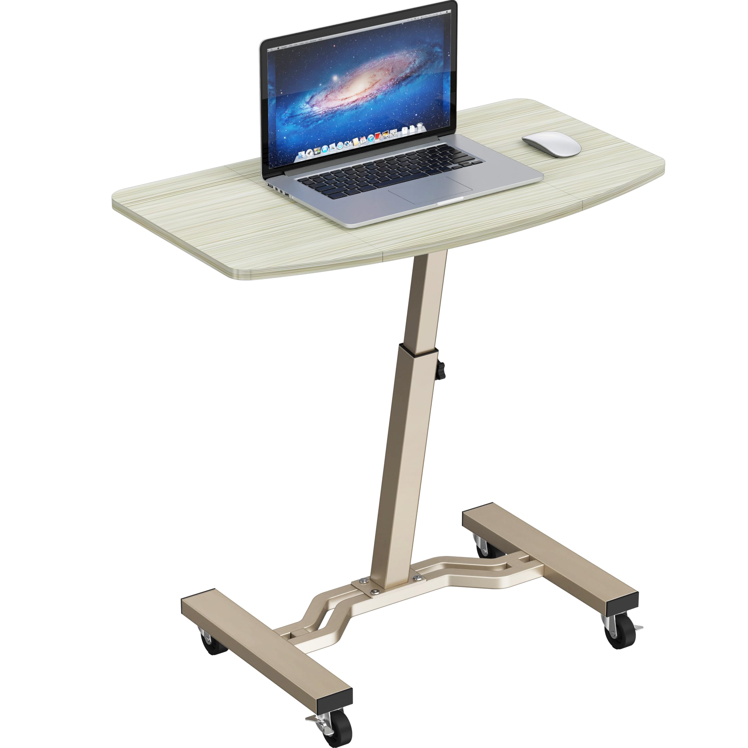SHW Mobile Height Adjustable Laptop Rolling Cart w/Lockable Wheels, Maple