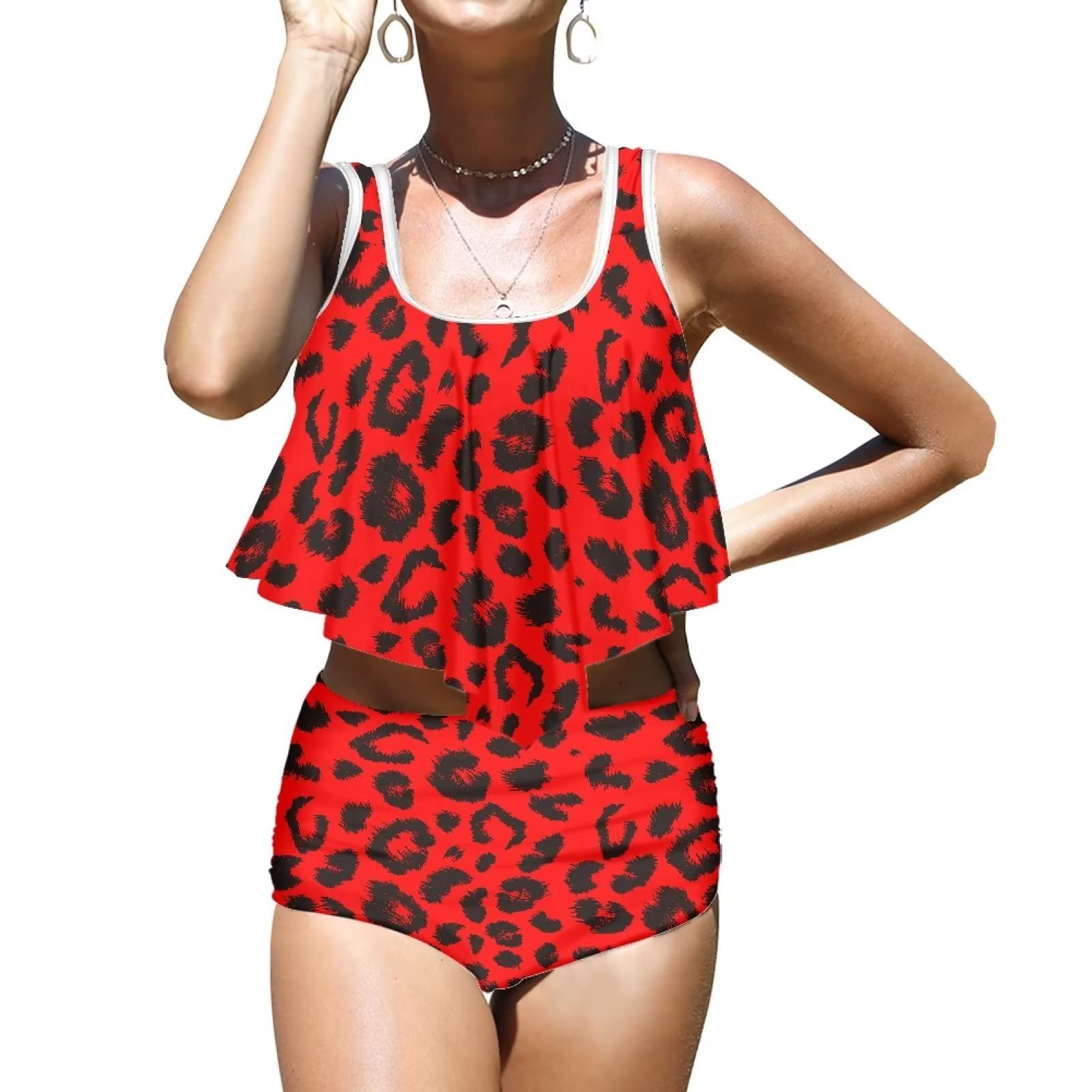 Howilath Costume da bagno con stampa leopardata 2 pezzi costume da bagno morbido top e inferiore comodo da indossare da spiaggia per le donne, Stampa leopardata, XL