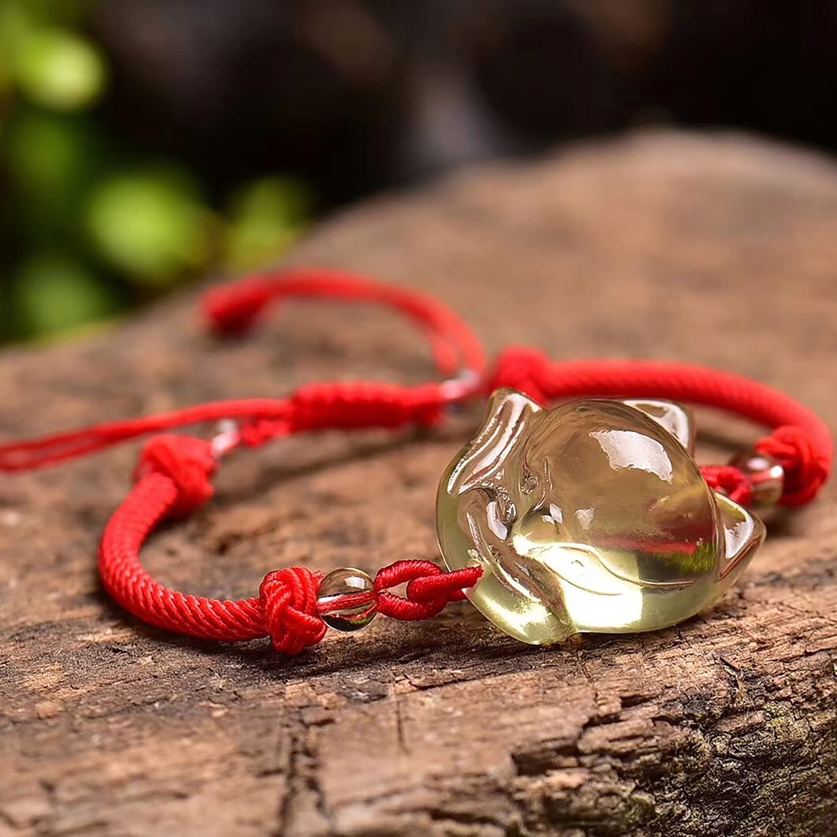 Pulsera Feng Shui Pulsera de prosperidad Pulsera de piedras preciosas naturales Pulsera de cristal amarillo Pulsera de amuleto de la suerte de zorro for mujeres Hombres Pulsera de hilo rojo Reiki Chak