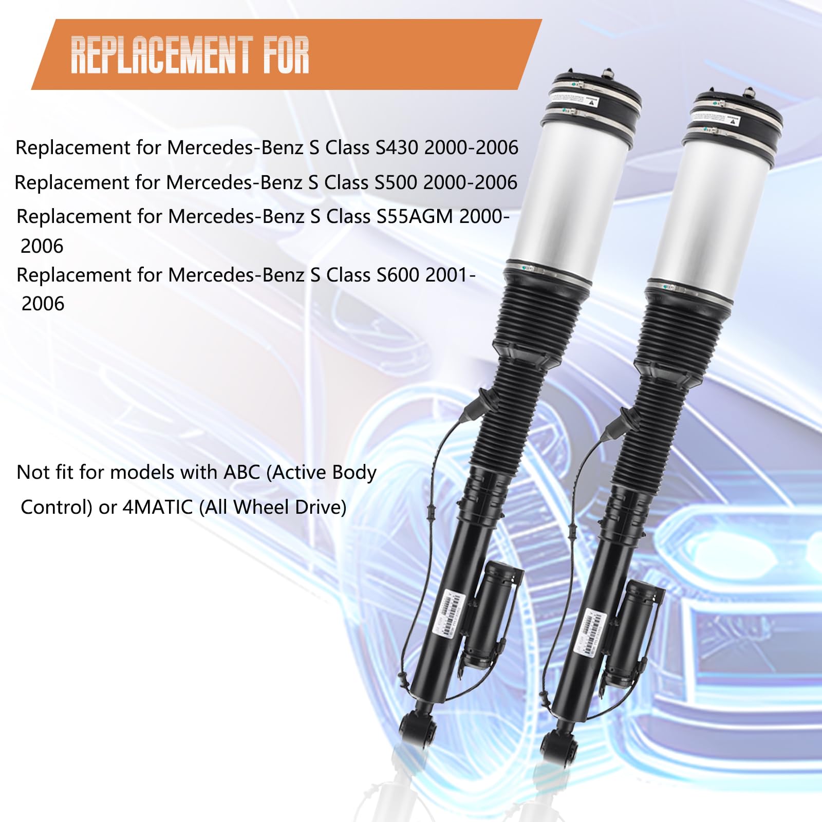 Rear Air Shocks - For Mercedes S Class W220 S430 S500 S600 2000-2006 Rear Air Shocks - For Mercedes S Class W220 S430 S500 S600 2000-2006