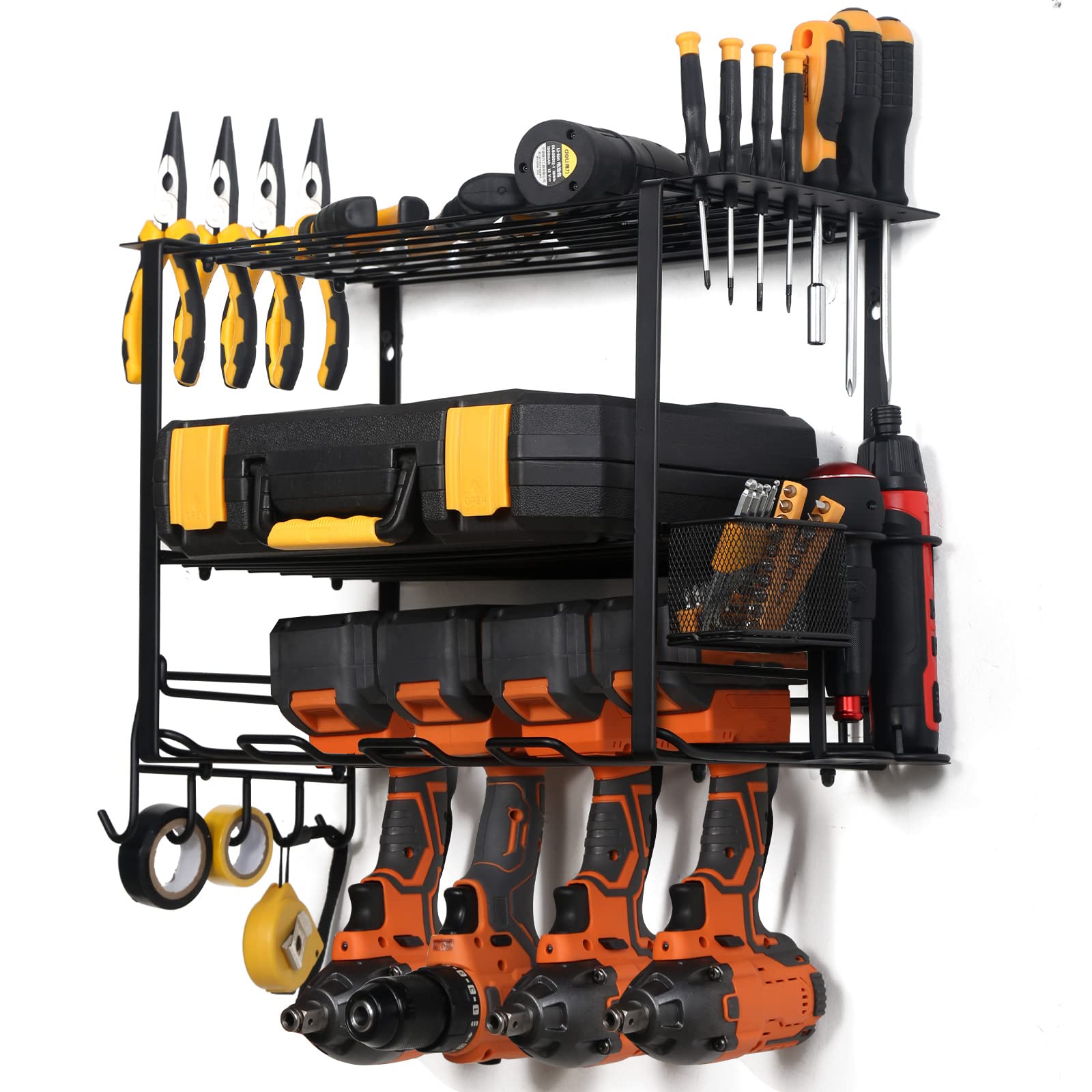 DOCMON Power Tool Organizer, Garage Tool Organizer and Holder, Heavy Duty Drill Holder Wall Mount for Garage, Workshop Organization, Great for Men Dad