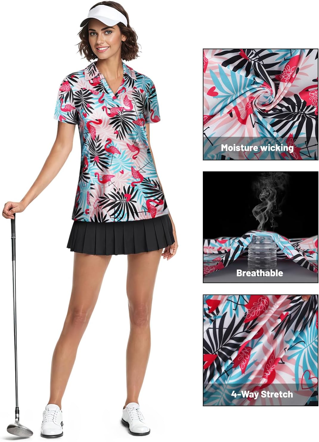 Vldnery Womens Golf Polo Shirts Moisture Wicking Running Workout Tops Print Short Sleeve Tennis Clothes Loose Fit - Image 3