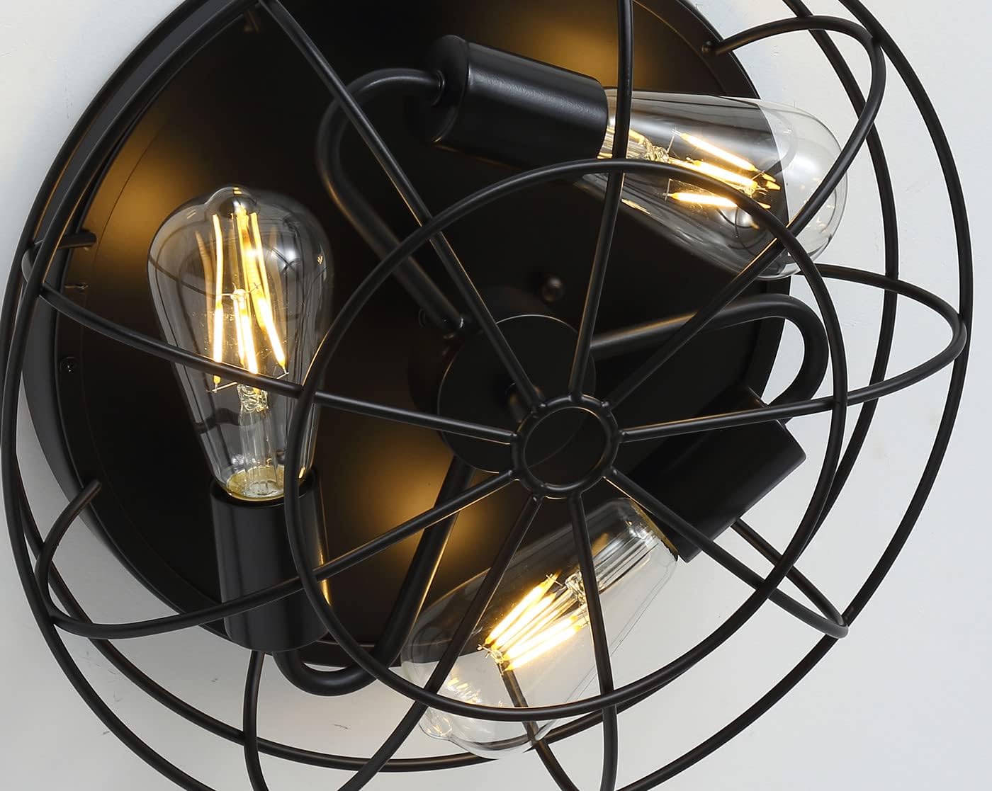 Aiwen Industrial 3 Lights Vintage Metal Cage Flush Mount Light, Black Finish, Rustic Drum Ceiling Lighting Fixture for Bedroom, Dining Room, Living Room, Kitchen Island, Farmhouse Lighting