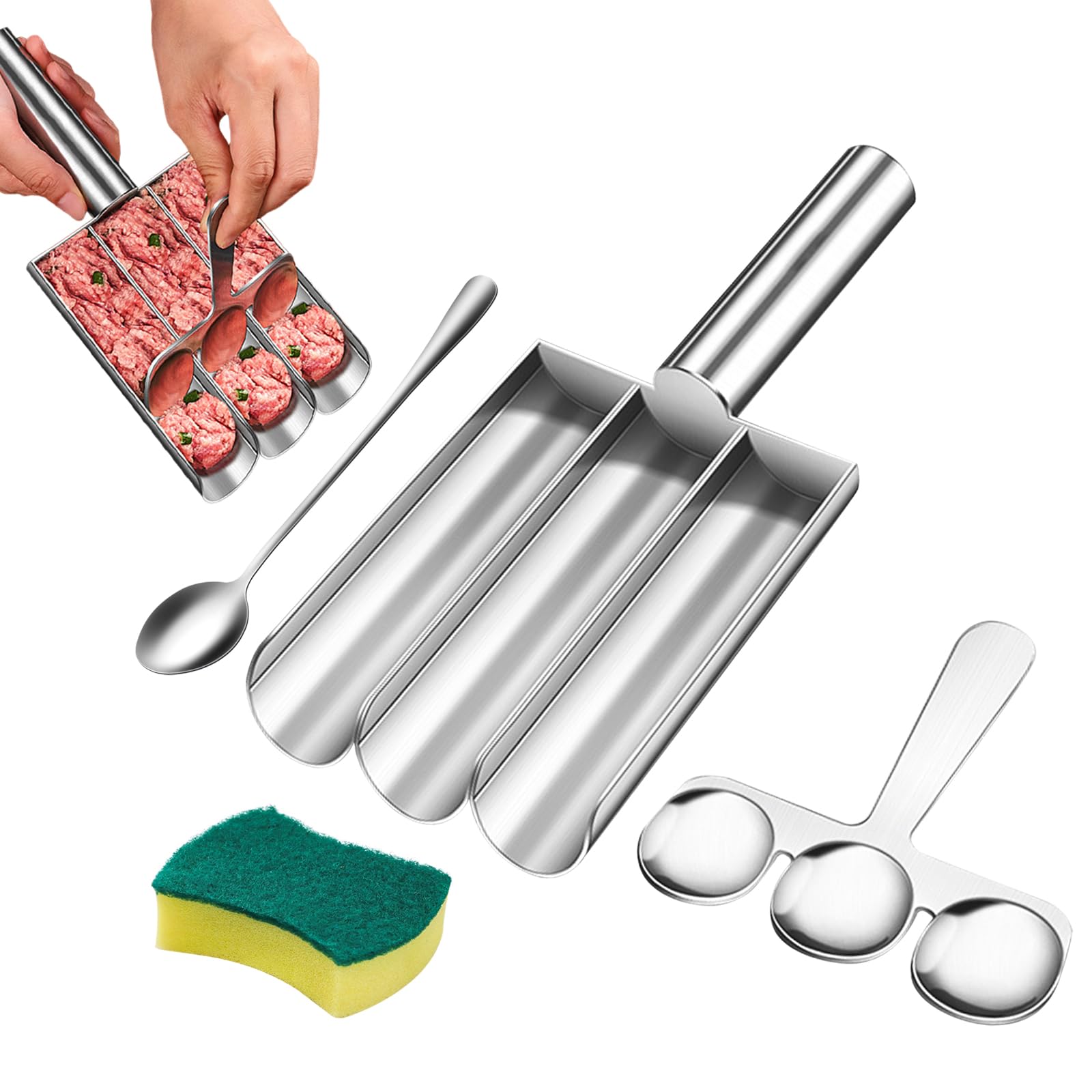Stainless Steel Meatball Maker, Meatball Maker Tool Triple Meatballs Maker, Meat Ball Maker Home Cooking Tools Portable Meatball Molds for Quick Cooping Cookie Dough Or Sorbet（3 Tube)