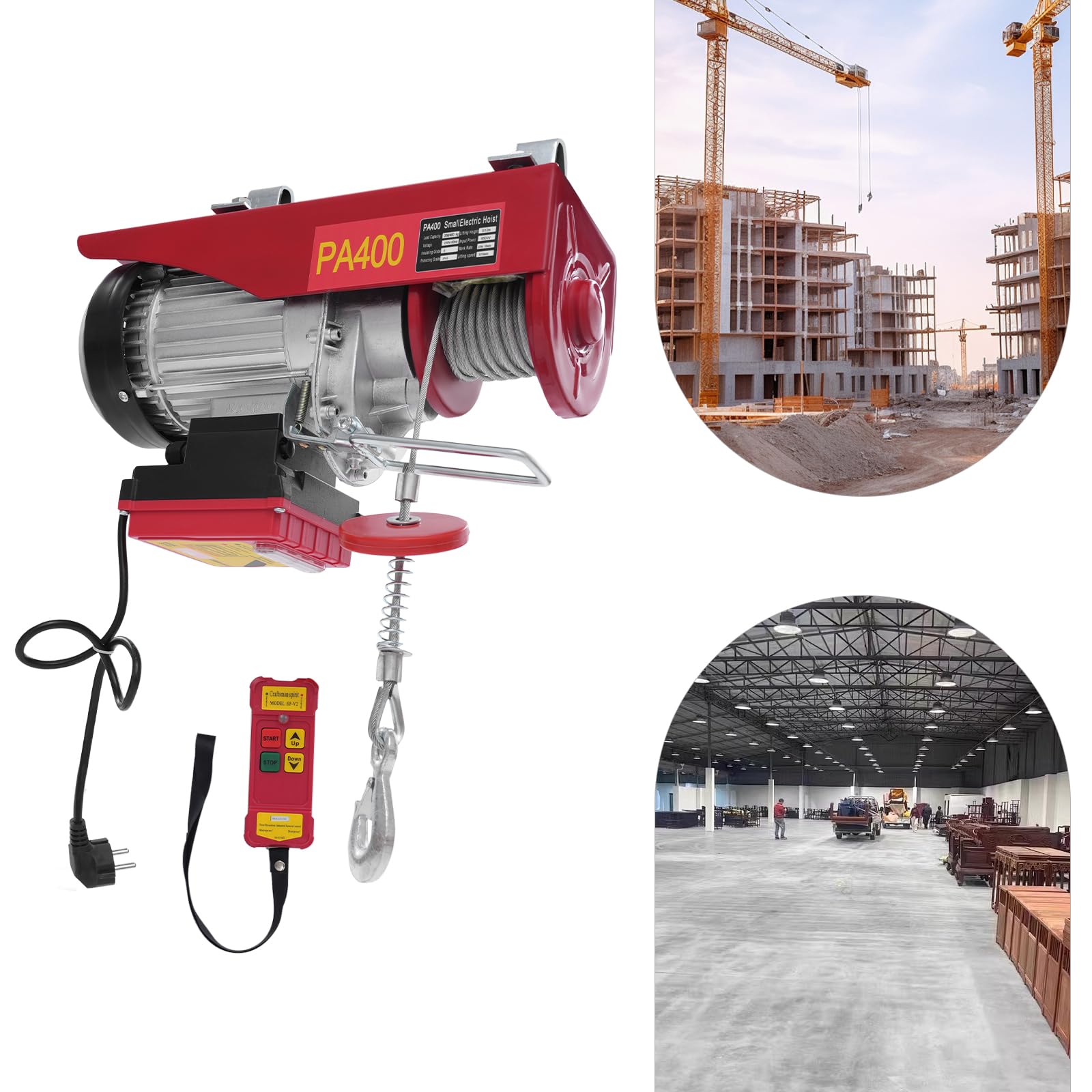 Verricello elettrico, altezza di sollevamento: 12 m, controllo wireless, paranco elettrico con controllo wireless, capacità di carico 400 kg, paranco elettrico europeo per lavori di sollevamento