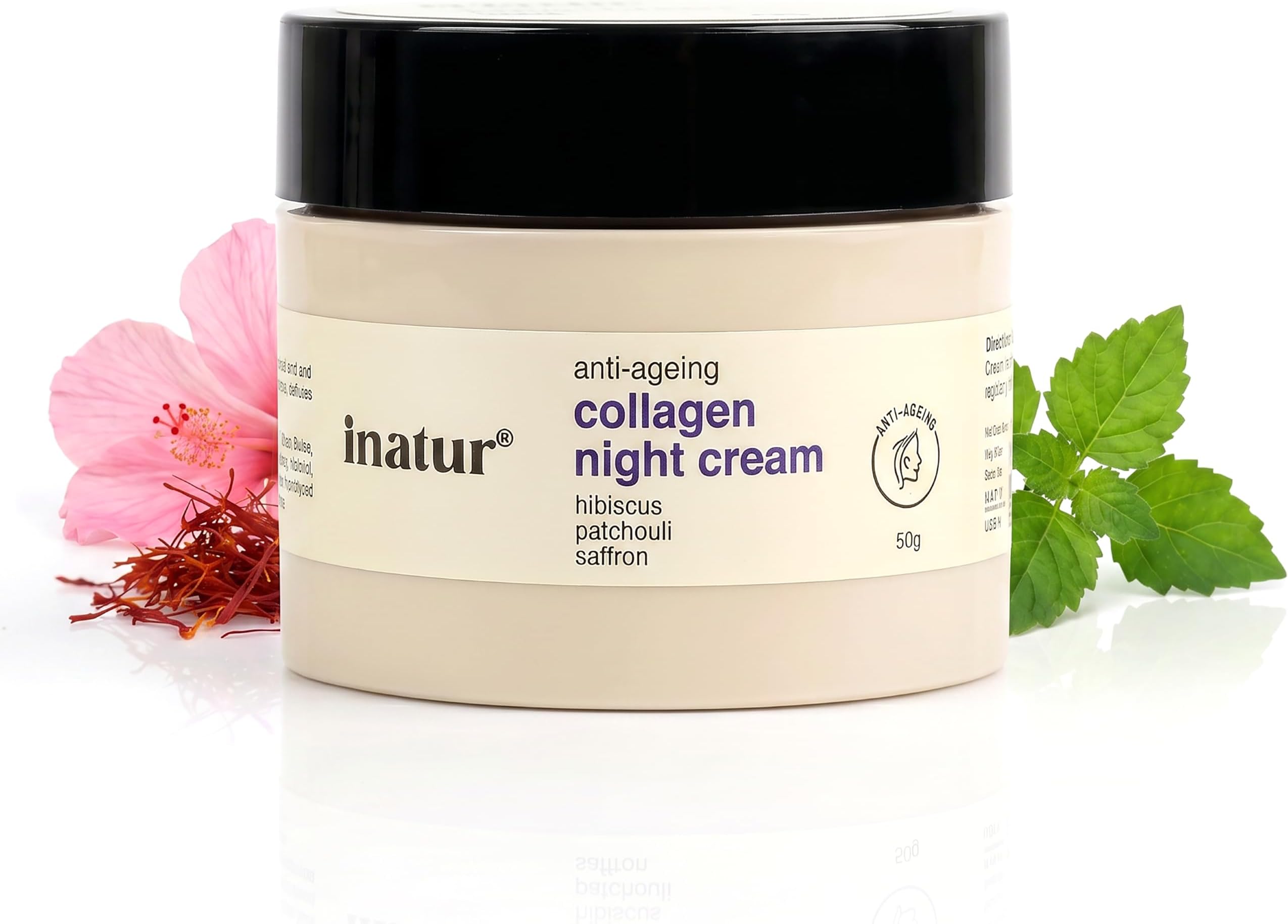 inatur Collagen Night Cream for Anti-Aging, Hydration & Firmness with Saffron, Shea Butter & Almond Oil | Natural Skincare for Fine Lines & Wrinkles | Night Moisturizer for Glowing Skin | 50g