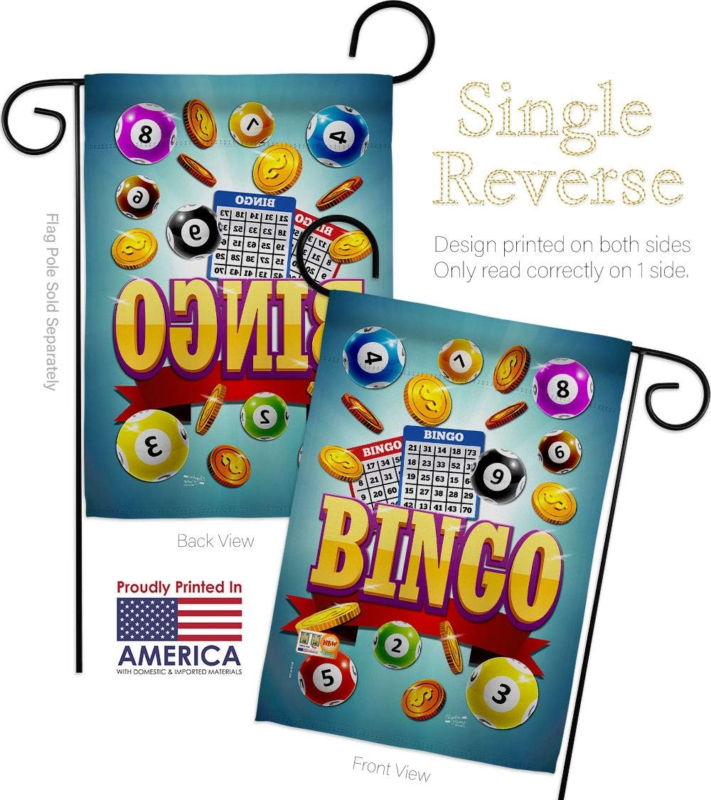 Bingo Win Night Garden Flag Set Wall Holder Interests Game Bunco Dice Poker Hobbies Leisure Activity Small Decorative Gift Yard House Banner Made In USA 13 X 18.5