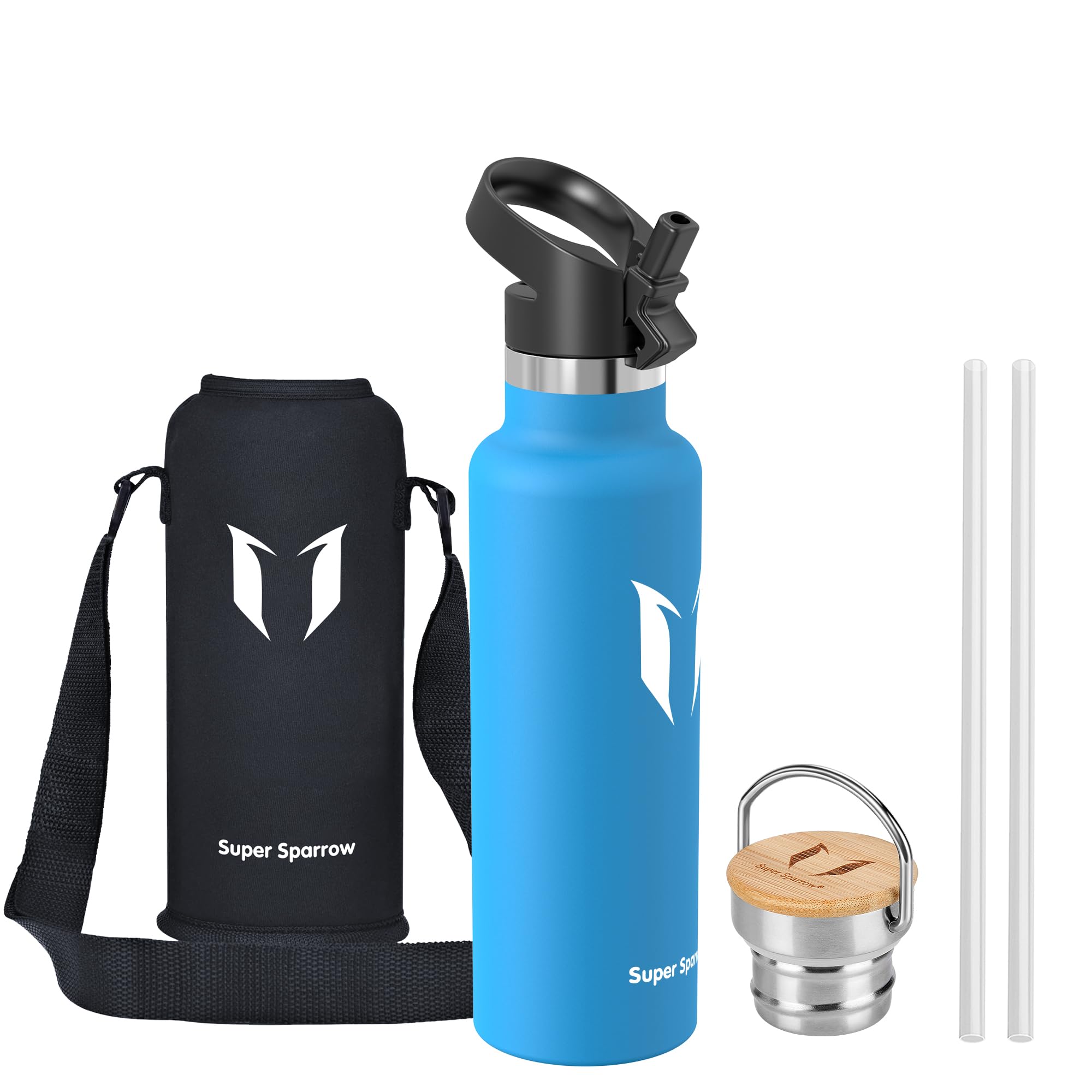 Super Sparrow Borraccia Termica - Bottiglia Termica Senza Perdite - 350ml/500ml/620ml/750ml/1L - Senza BPA Borracce Bambini - Per Scuola, Sport, Campeggio, Palestra, Ciclismo - Con 2 Tappi