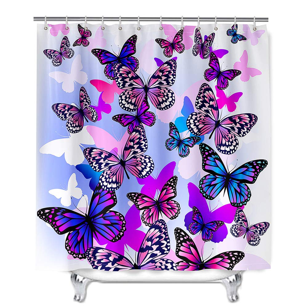 Polyester Duschvorhang Mit 3D Schmetterlingsdruck – Wasserdicht, 90x180 Cm, Inkl. 12 Haken