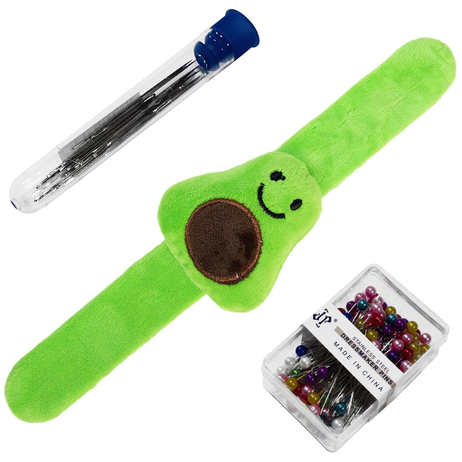 Creawonder Women's Avocado Wrist Pin Cushion For Sewing, Snap Bracelet Wrist Bands Pincushion Organizer For Pins And Needles Include 80 Pearl Ballhead Pins And 18 Sewing Needles