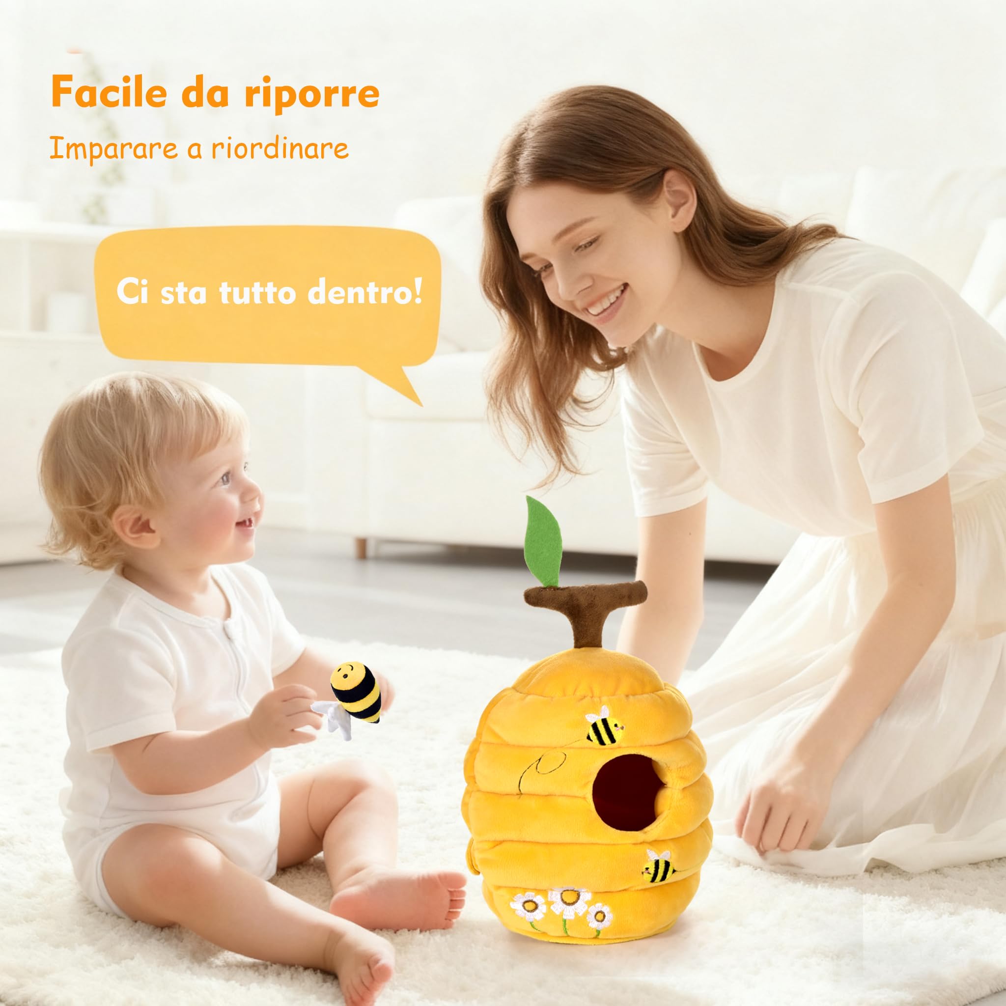 Loyzico Giochi Neonato 6-12 Mesi Alveare con 5 Api Sensoriali, Montessori Giochi Bambini 1 Anno, Sonaglio, Specchio -Regalo Bambina 6 9 12 18 Mesi Maschio Femmina