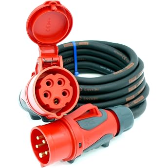 CEE High-Power Cable 1.5 m - 50 m 16 A Extension Cable Titanex H07RN-F 5 x 2.5 mm  with PCE Grip Connector and Coupling Business-Line of Event Cable 1.5 Metres