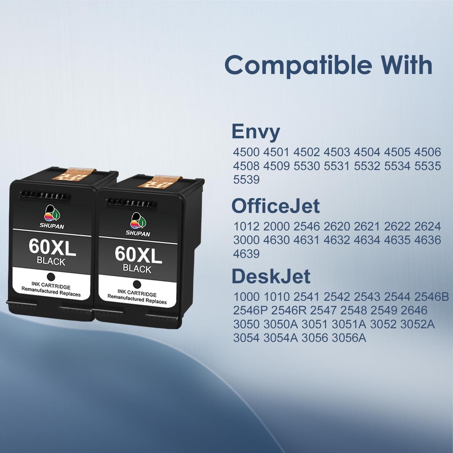 60XL Black Ink Cartridges Replacement for HP 60 60XL High Yield Combo Pack for PhotoSmart C4680 C4780 C4795 D110a DeskJet F4480 F4440 Envy 100 110 120 Printer (2 Black)