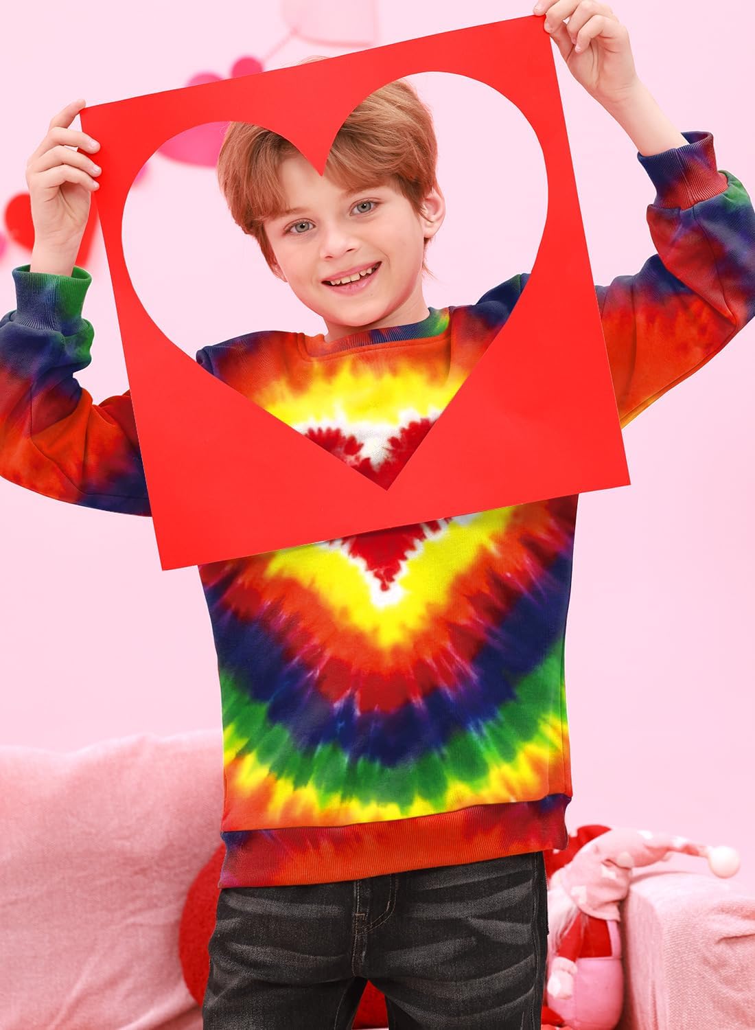 BesserBay Boy Girl Valentine's Holiday Sweatshirts Print Red Cute Long Sleeve Sweater Rainbow Heart Tie Dye 11-12 Years