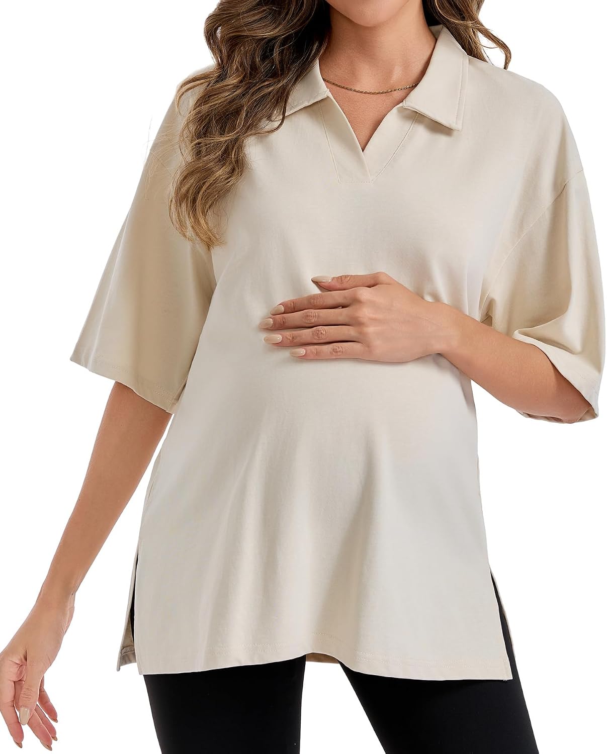 Sosolism Women's 100% Cotton Cool-Touch Maternity Shirt for Pregnancy Oversized
