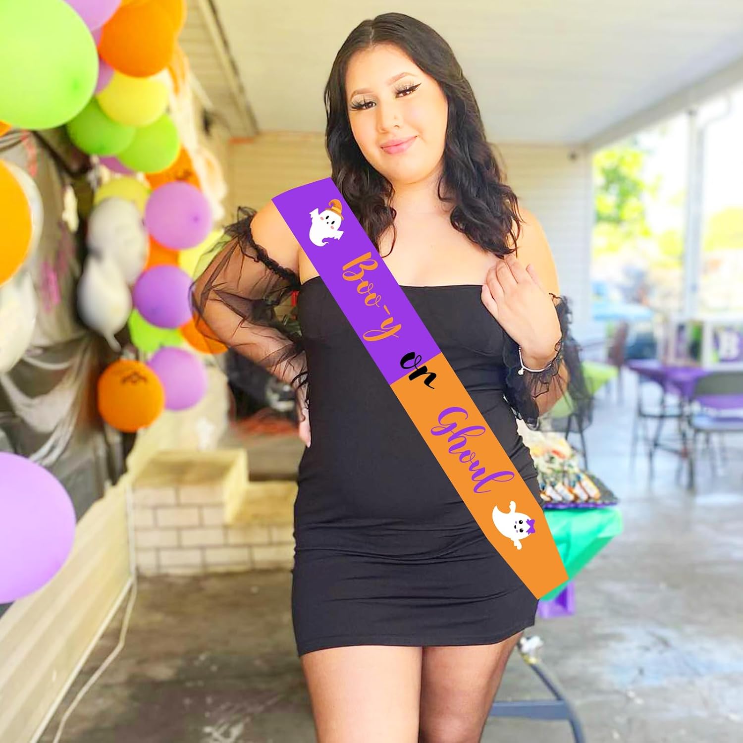 Booy or Ghoul Sash Orange Purple - Halloween Gender Reveal Decorations, Spooky Boy or Girl Ghost Baby Shower Decor, Halloween Themed Gender Reveal Party Supplies