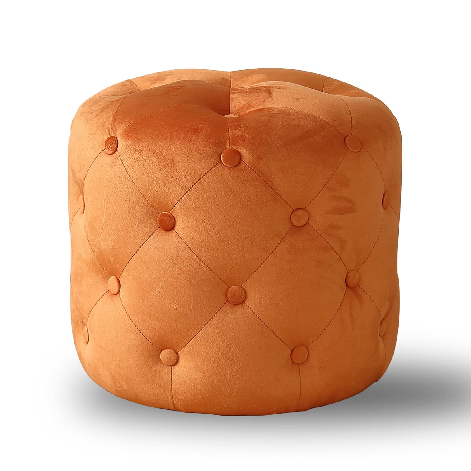 Ottoman rond capitonné en velours haut de gamme, assise chic et moderne orange