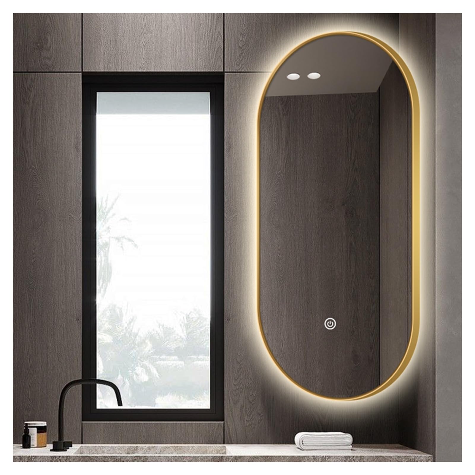 YCOVSFP Swivel Corner Mirror,Illuminated 360° Rotating Wall Mirror,Vanity Mirror with Aluminum Alloy Frame,HD Imaging,3 Colors Infinitely Dimmable,for Hotel Home(Gold,50x80cm)