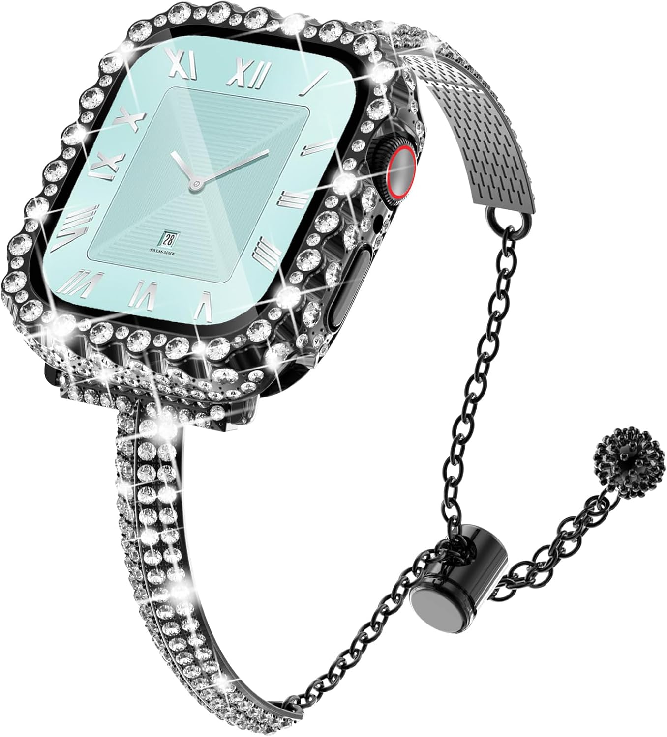 NewWays for Apple Watch Band 40mm 41mm 44mm 45mm 42mm 46mm Series 10 with Bling Case for Women, Jewelry Replacement Metal Strap with Bling Protective Case for iWatch