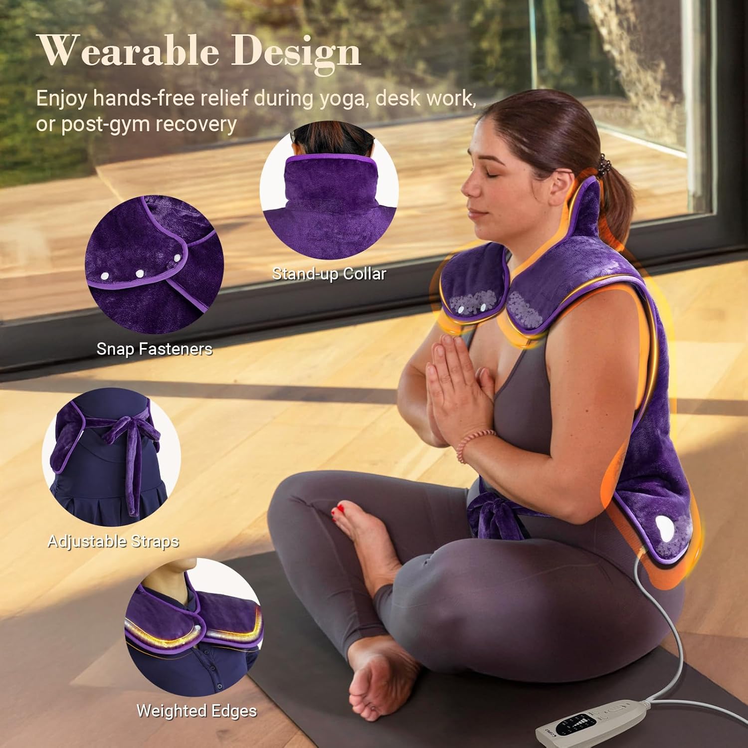 Heating Pad for Back Pain Relief, FSA Eligible HSA, Electric Heating Pads for Back Neck Shoulders, Wearable Large Heat Pad, Christmas Gifts for Mom Women Dad Men, ETL Certified, 24” x 33”, Purple - Image 5