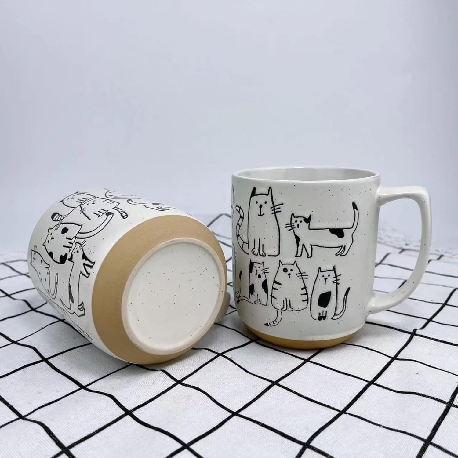 White-Grey Cartoon Cats Ceramic Mug with Handle Coffee Mug 550ml/18.6oz. Cute Funny Novelty Vintage Gift Hand Painted - Image 6