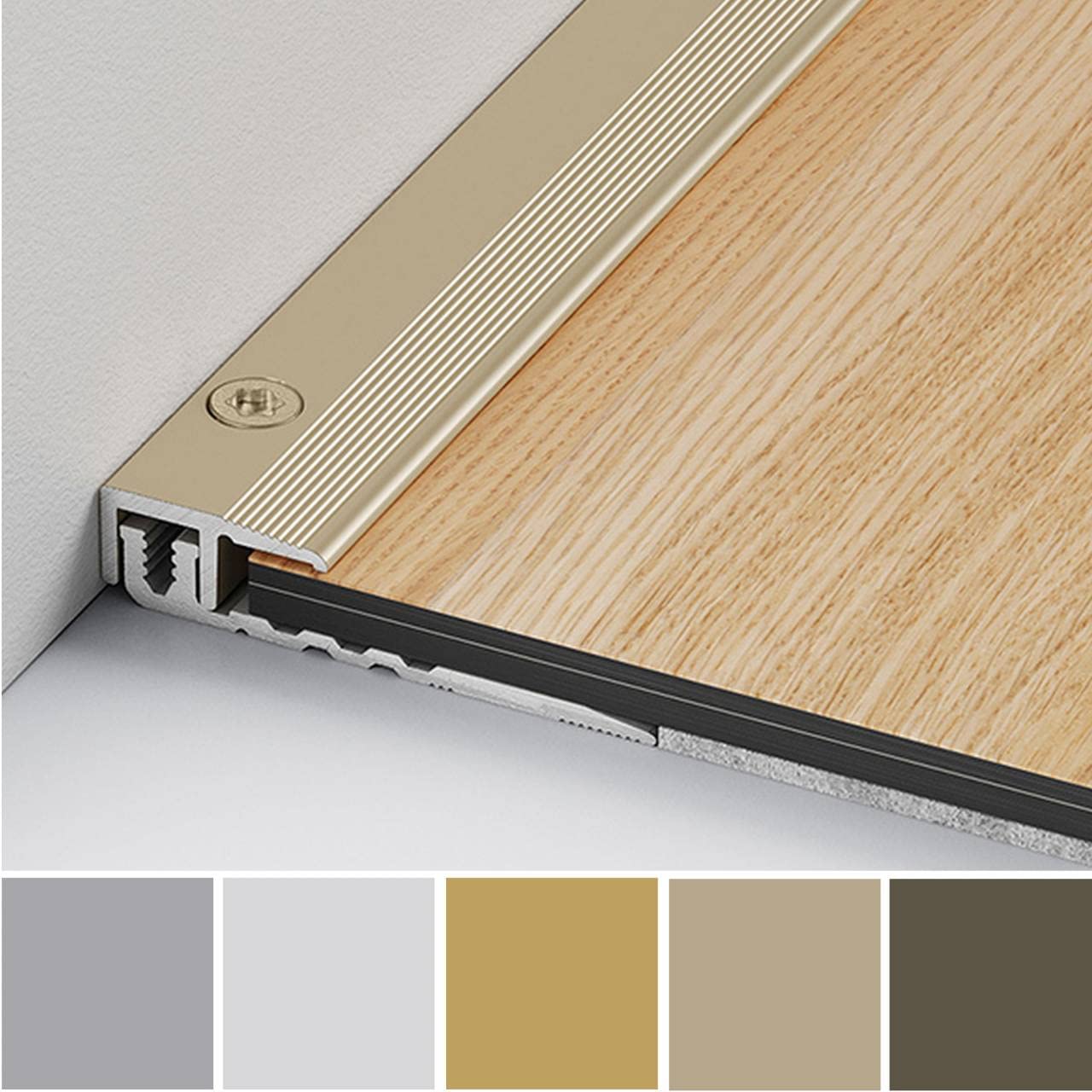PROVISTON | Profilé de finition sol vinyle | Largeur 17 mm | Épaisseur revêtement 4-9,5 mm | Longueur 2700 mm | Profil d'arrêt | Profilé de rattrapage | Barre de seuil | Aspect inox | 1 pièce