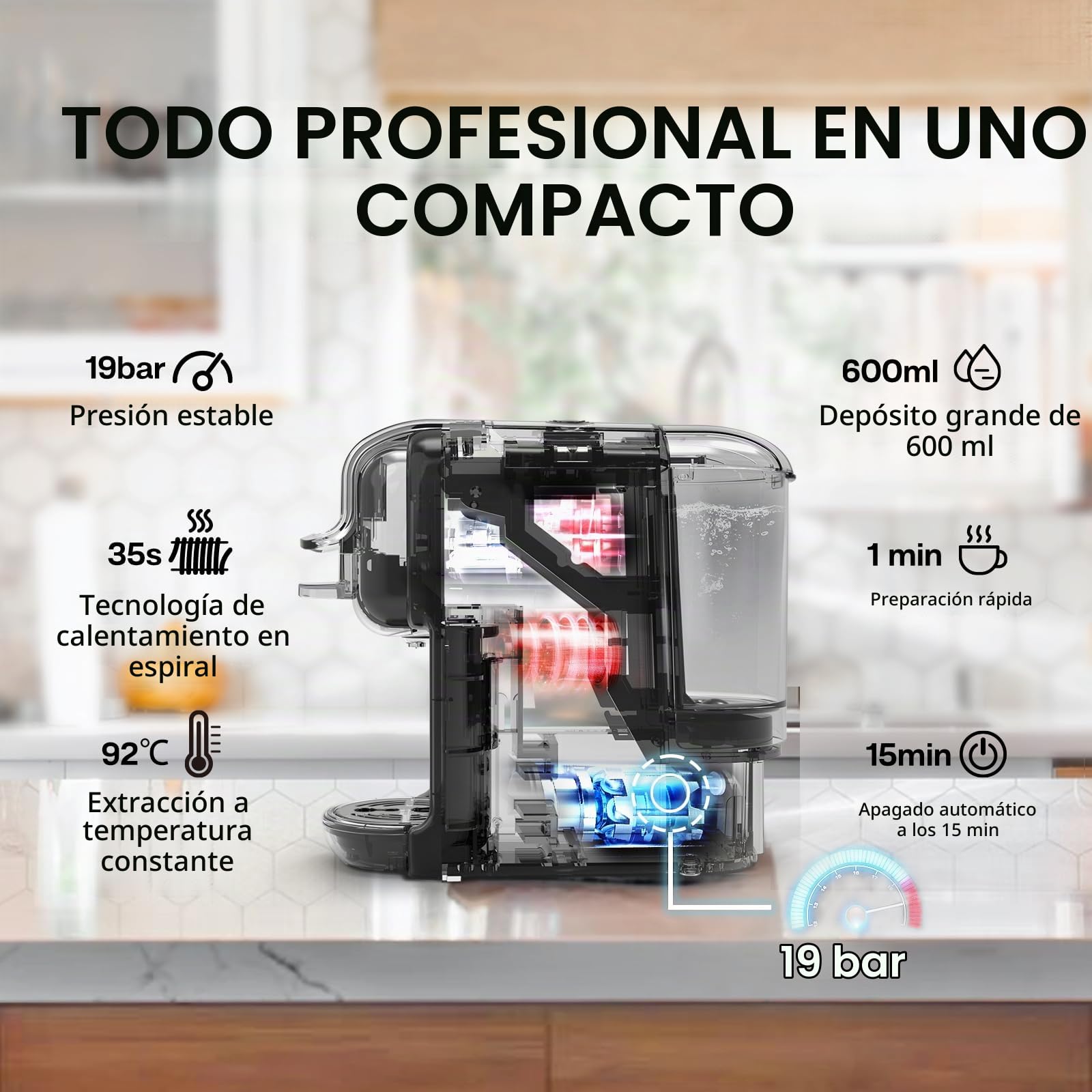 Cafetera de cápsulas HiBREW H2B, cafetera multicápsulas 5 en 1, compatible con cápsulas DG/Nes/K-cup/ESE/café molido, Parada automática, Espresso perfecto, Negro