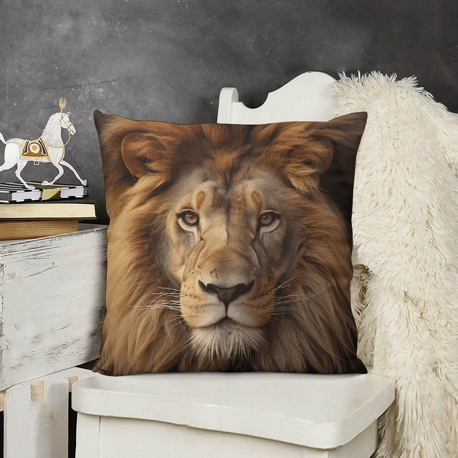 FodPand Boho Farmhouse African Lion Head Pillow Covers with Hidden Zipper 24x24 Soft Plush Cushion Cover Decorative Throw Pillow Cases for Couch Bed Sofa Living Room Indoor Outdoor Home Decor