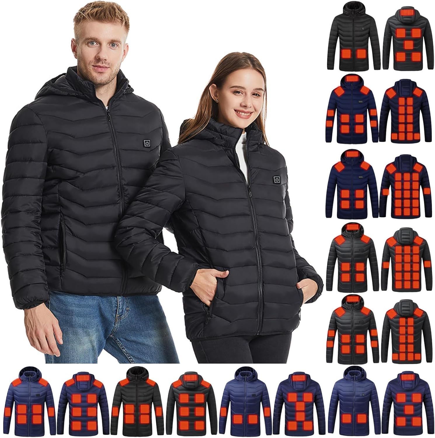 Heated Jacket for Men Women Multiple Zones Heated Hooded Coat Winter Puffer Coat Unisex USB Charging Thermal Coats