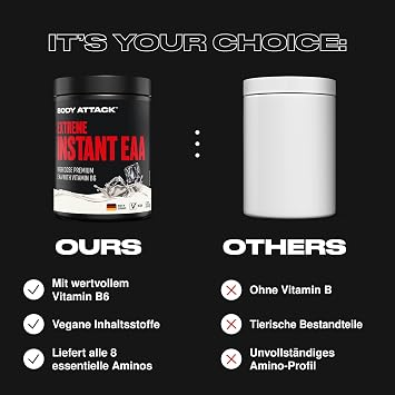 Body Attack Extreme Instant EAA Powder - Orange 500 g - Vegan Made in Germany - 8 essential EAA amino acids for a protein-rich diet & intensive training - Ideals 2:1:1 ratio