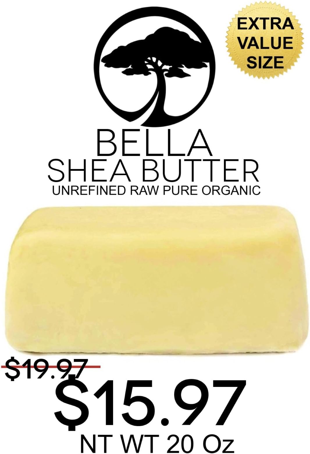 Unrefined Organic Shea Butter - Get 20 Oz for the Price of 16 Oz - Raw Shea Butter - Best Organic African Grade A - Certified Organic - YELLOW