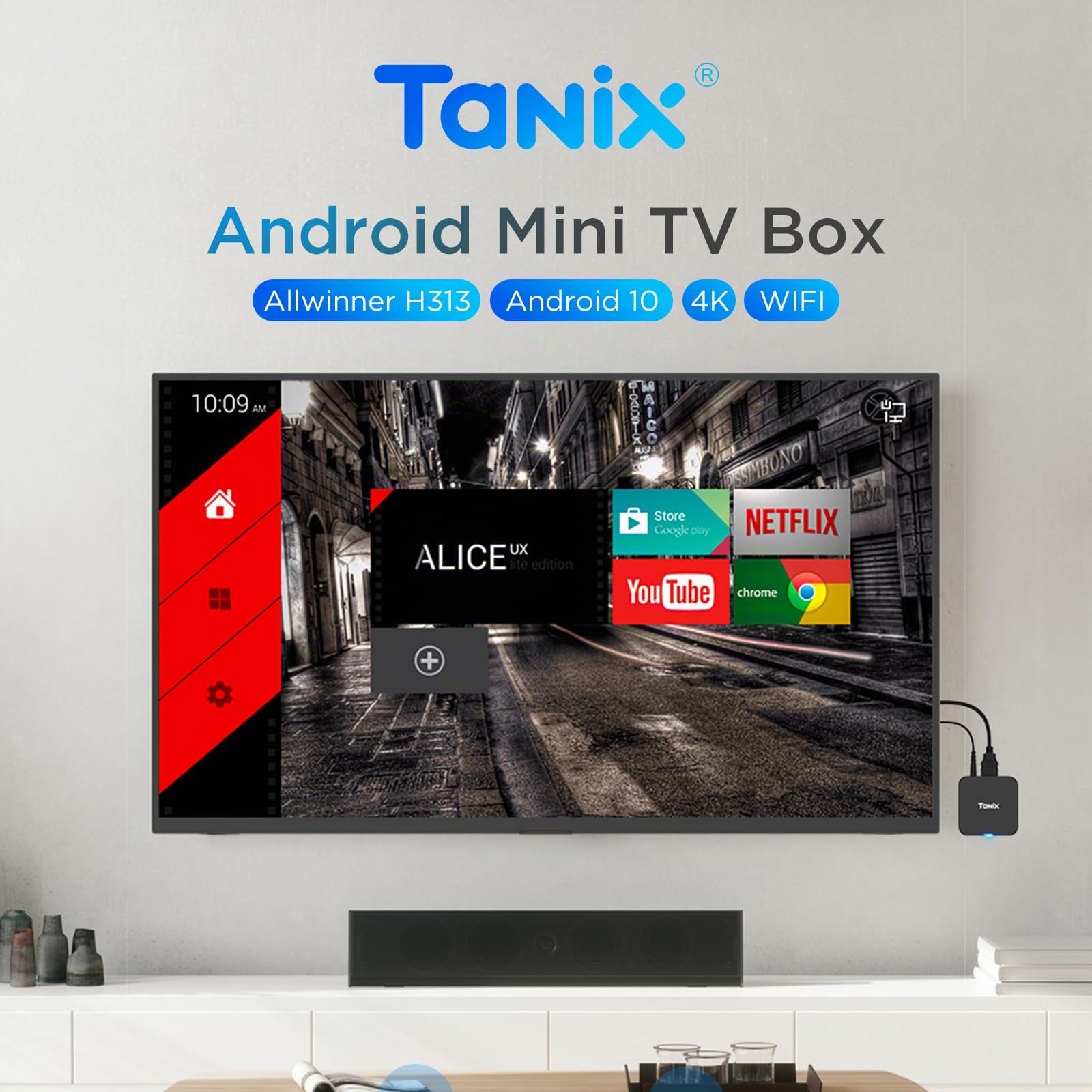 Android TV Box 10.0, Android Box 2 Go RAM 16 Go ROM, Allwinner H313 Quad-Core Arm Cortex A53, Support WiFi et USB 4K Smart Box TV