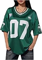 SOLYHUX Women's Y2K Oversized Jersey Shirt Graphic Number V-Neck Half Sleeve Soccer Streetwear Tee