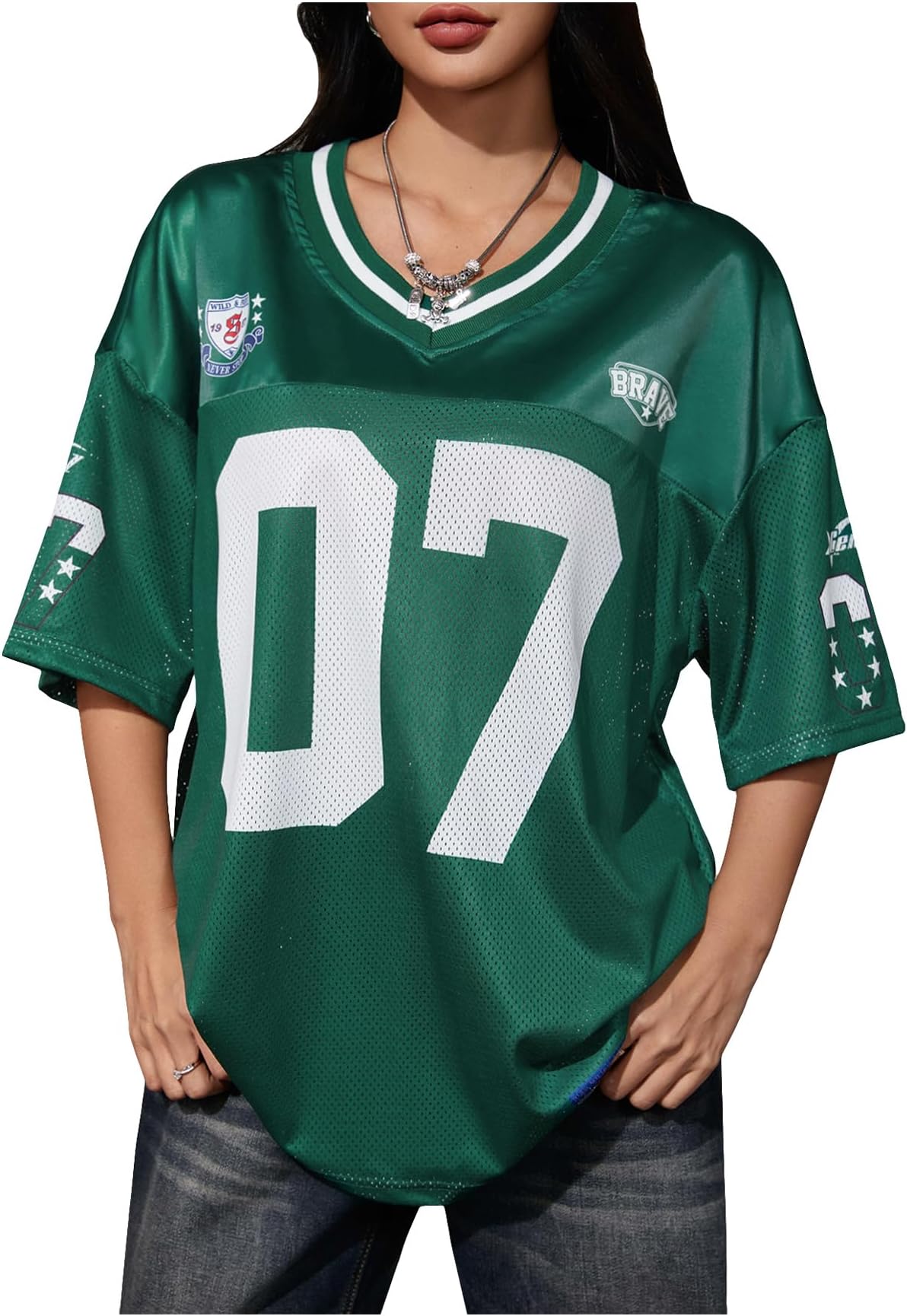 SOLY HUX Jersey Shirts for Women Y2k Graphic Number Oversized Tees V Neck Half Sleeve Cute Soccer Streetwear T Shirt Tops