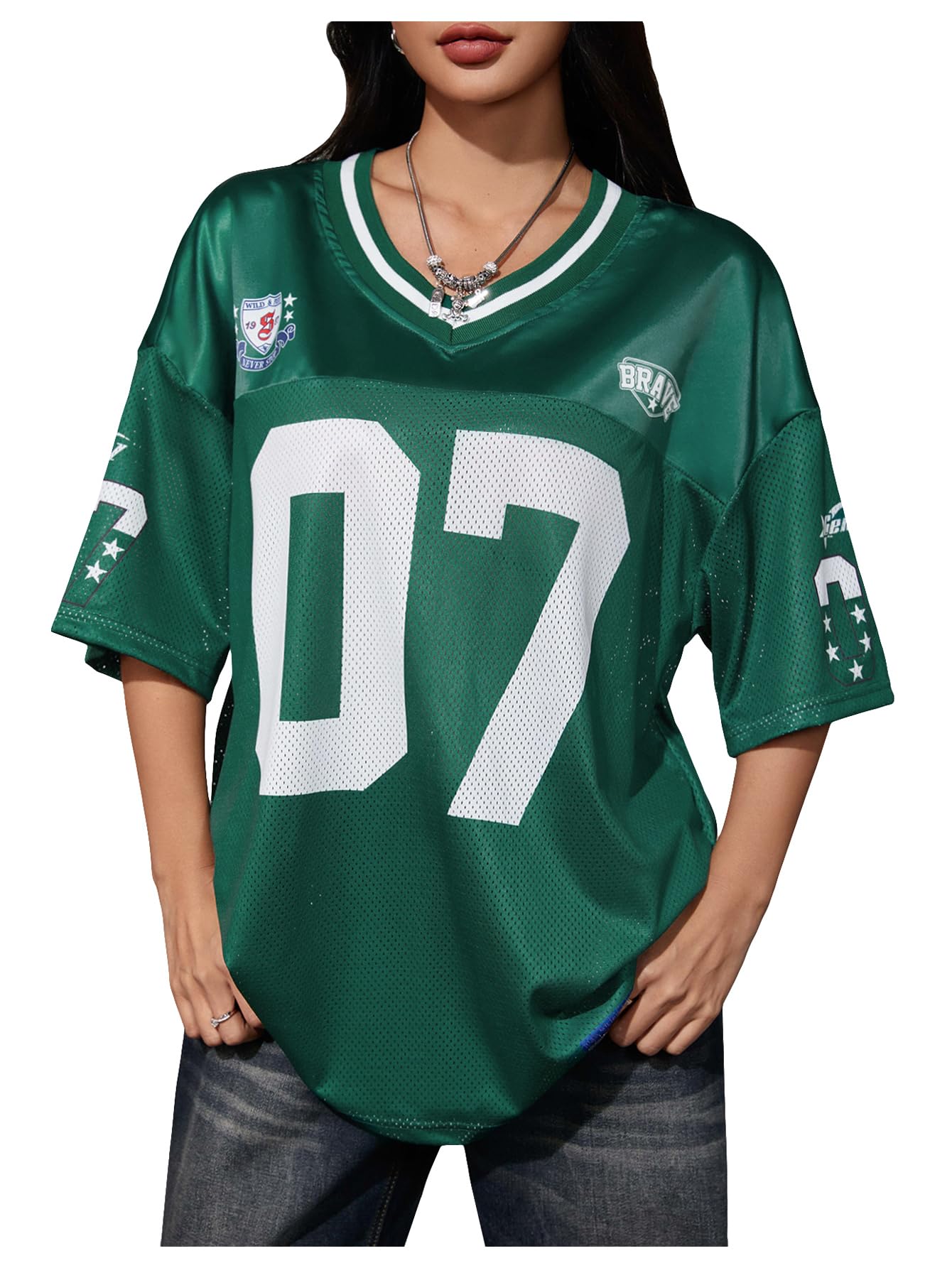 SOLY HUXJersey Shirts for Women Y2k Graphic Number Oversized Tees V Neck Half Sleeve Cute Soccer Streetwear T Shirt Tops