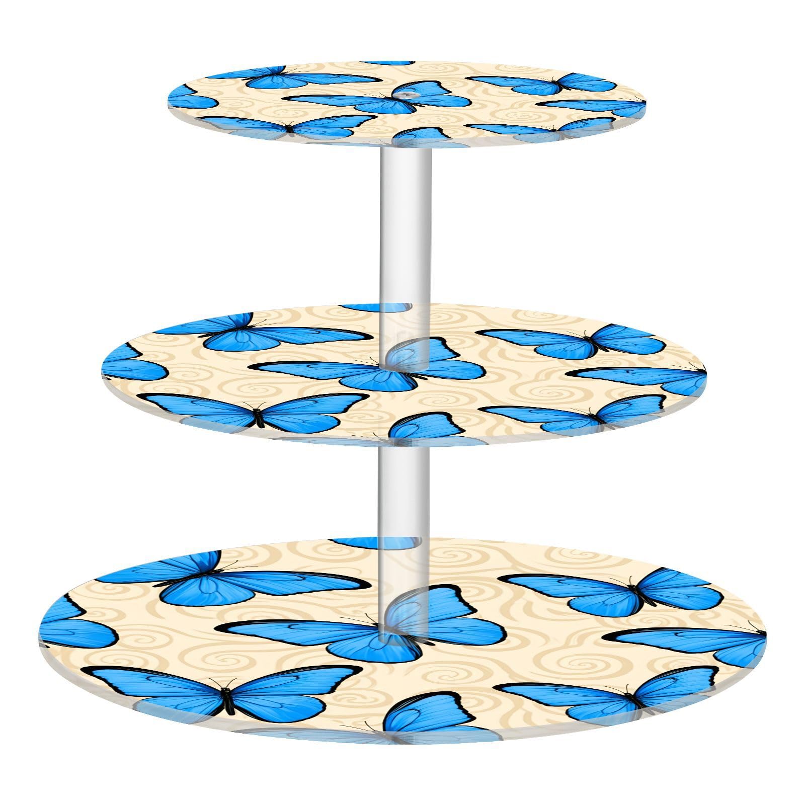 Nander 3 Tier Cupcake Stand,Blue Butterfly Large Cupcake Tower Display, Round Cupcake Holder, Acrylic Dessert Stand, Pastry Display Tree for Party, Wedding, Baby Shower