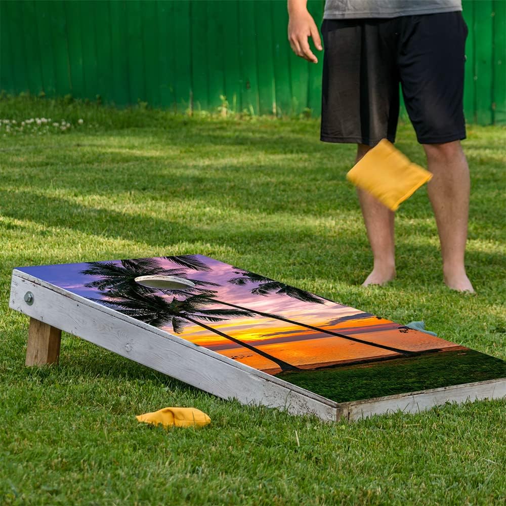 Lone Star Art Cornhole Wraps for Boards – Set of 2 Palm Beach Sunset Vinyl Decals, Bean Bag Toss Cornhole Skins and Stickers, Outdoor Game Board Wraps (Boards Not Included), 25+ Design Options