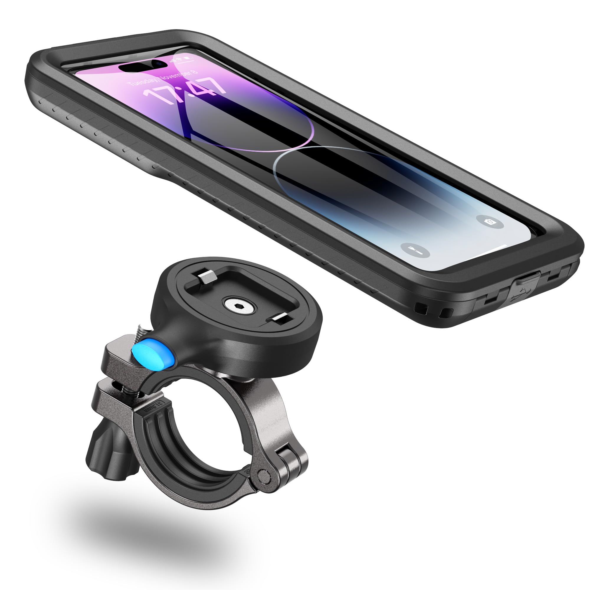 Cozycase Soporte Movil Bicicleta Moto para iPhone 15 Pro Max - Impermeable Antivibracion Suporte Telefono Manillar Mtb/Btt/Scooter/Patinete/Bici Electrica/Carretera/Motocicleta Metal Bike Phone Holder — view 15