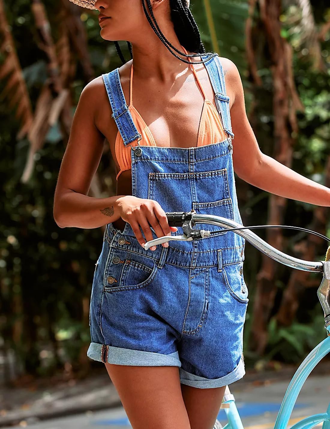 Sukany Pantaloncini da donna casual in denim con spalline regolabili salopette salopette jeans shortalls pagliaccetto pantaloni