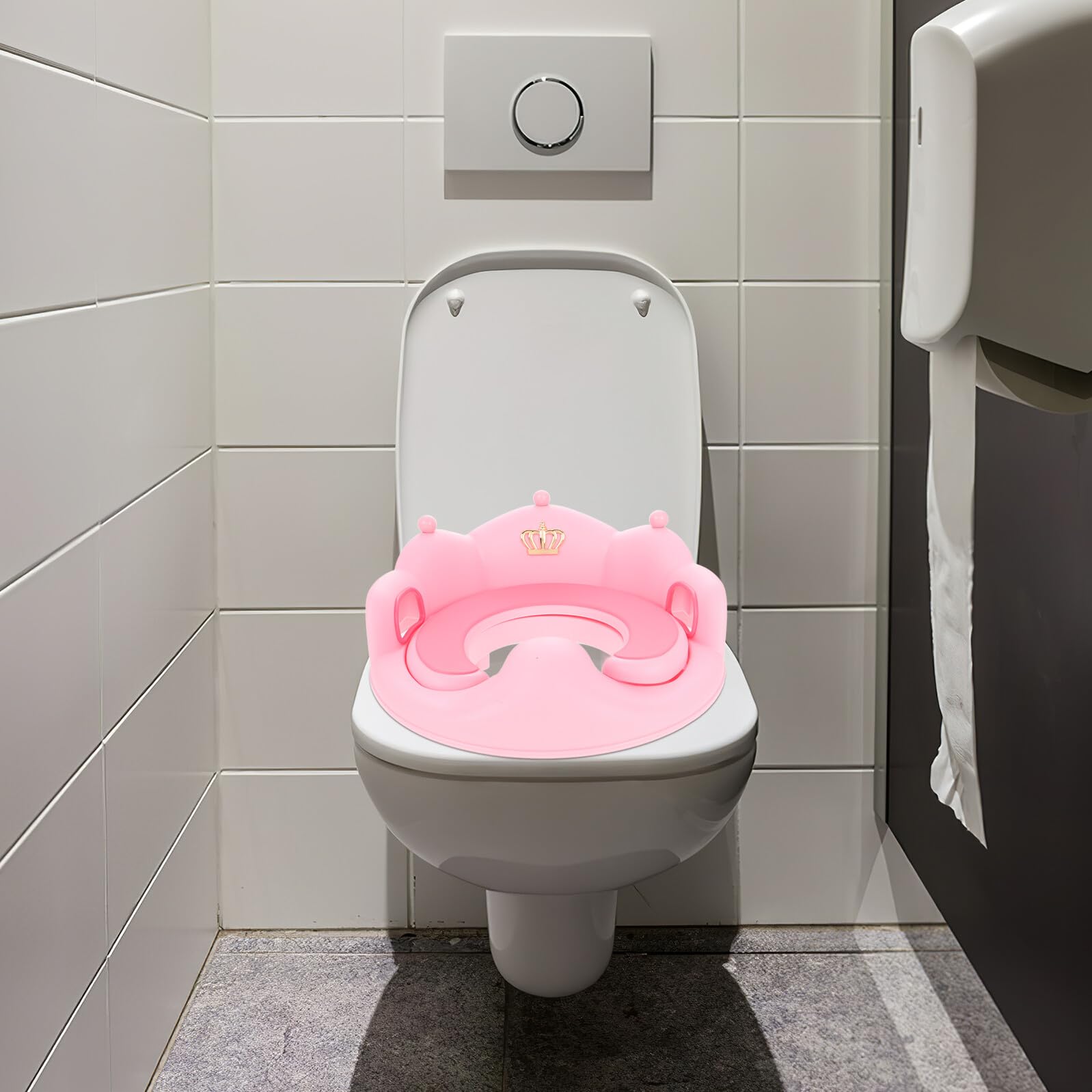 Riduttore Wc per Unisex con Cuscino Morbido Rimovibile Maniglie Resistenti e Schienale Sedile Antiscivolo per Addestramento Vasino Rosa