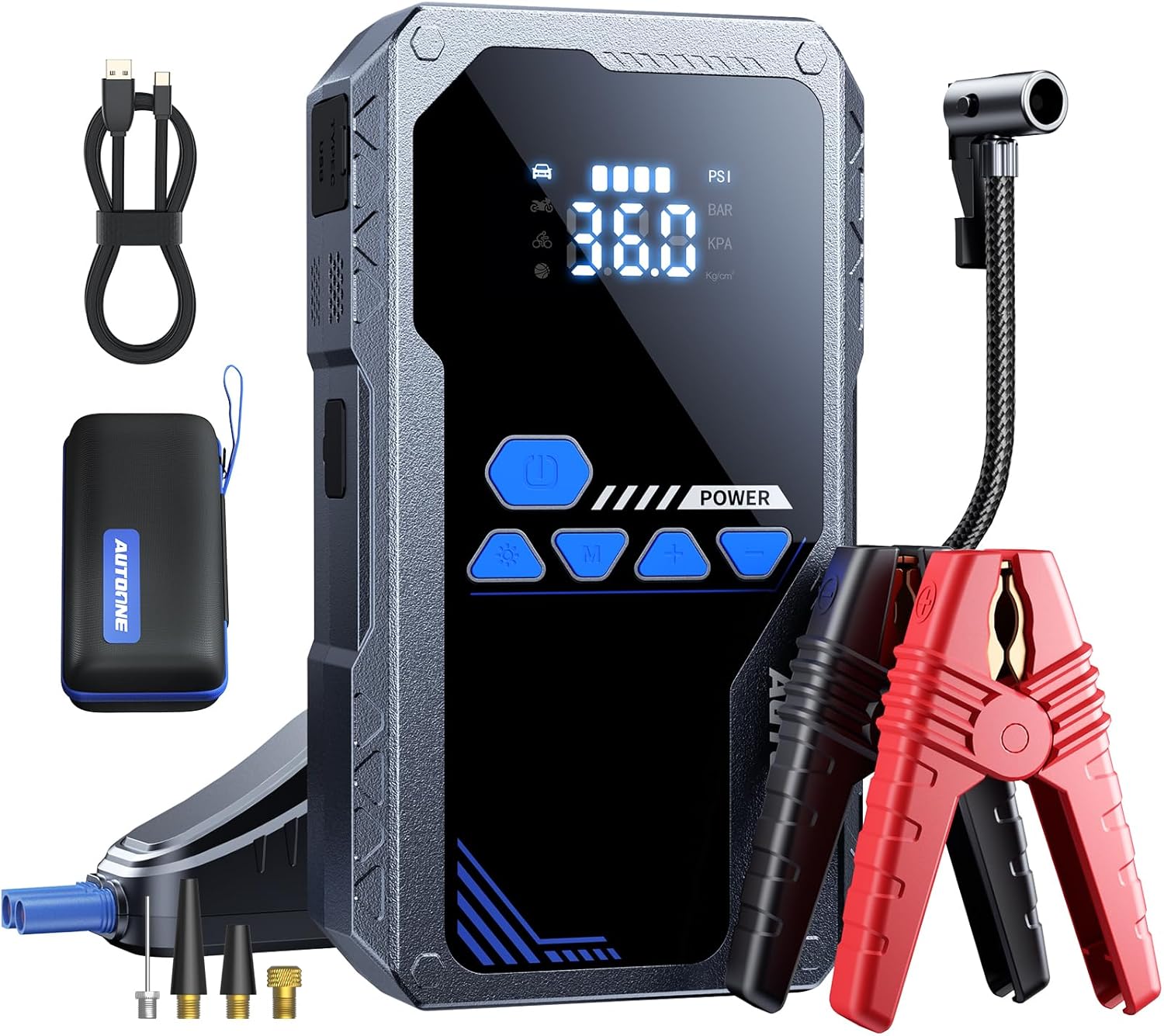 AUTOONE 8000A Jump Starter with Air Compressor and accessories