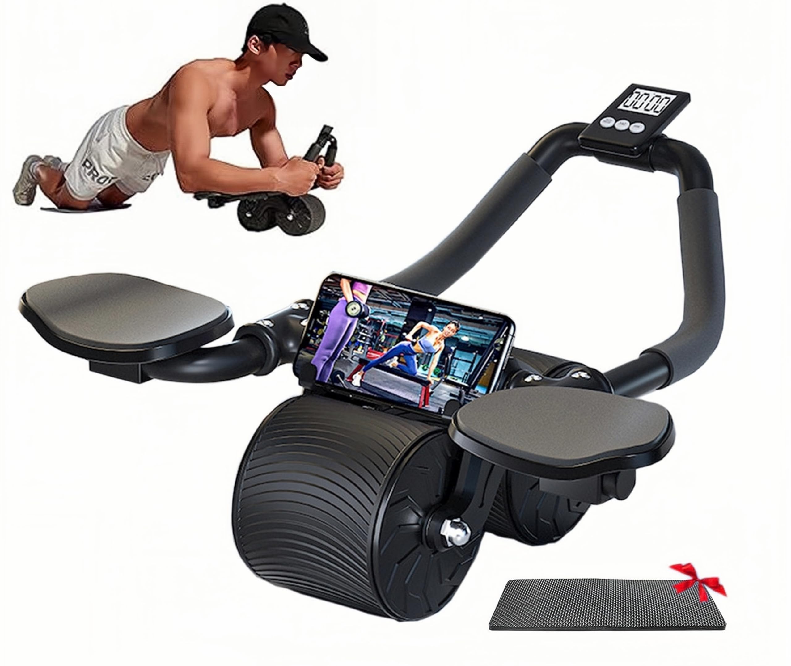ENTONECESS Automatic Rebound Abdominal Wheel - Ab Roller Wheel with Elbow Support and Timer - Abs Wheel Roller for Core Workout, Home Gym, Abdominal Exercise (black)