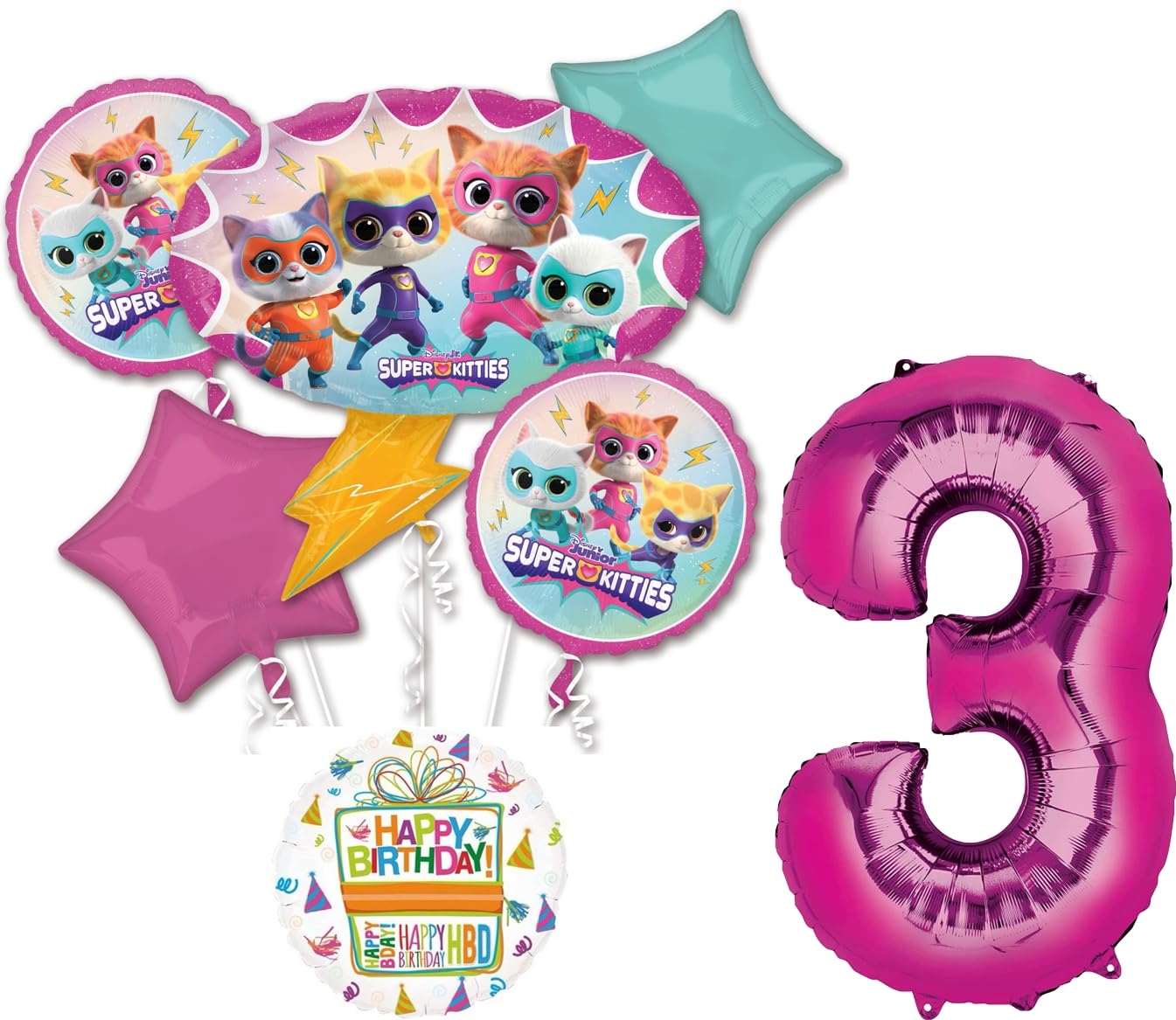 Anagram SuperKitties 3rd Birthday Party Supplies 7pc Balloon Bouquet Decorations
