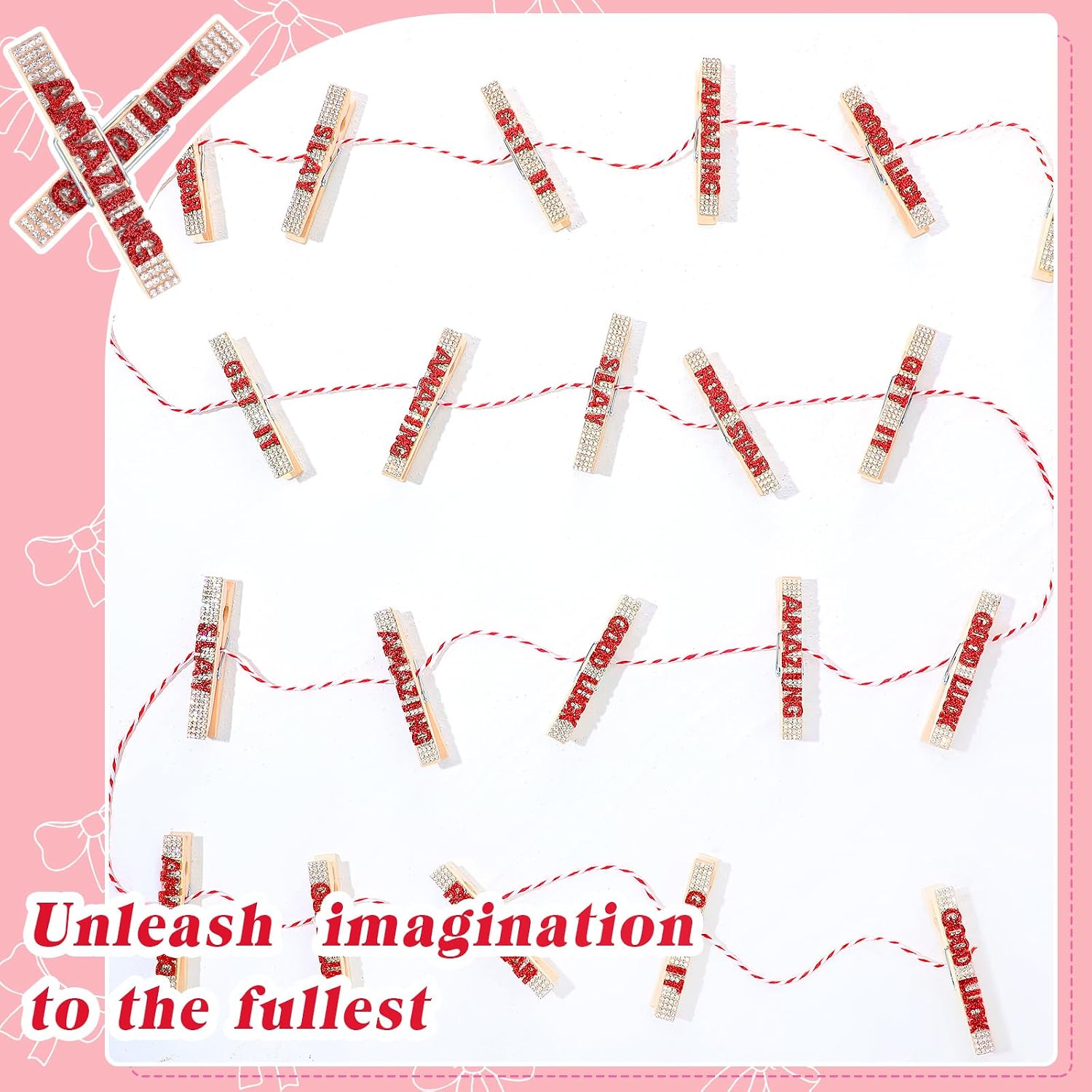 Ecation 30 Pcs Cheerleading Rhinestone Volleyball Spirit Clips Competition Cheer Pins Clothespins Cheer Charms for Clothes Pins Gifts Sports Volleyball Team Party Favors Accessories Bulk(Red)