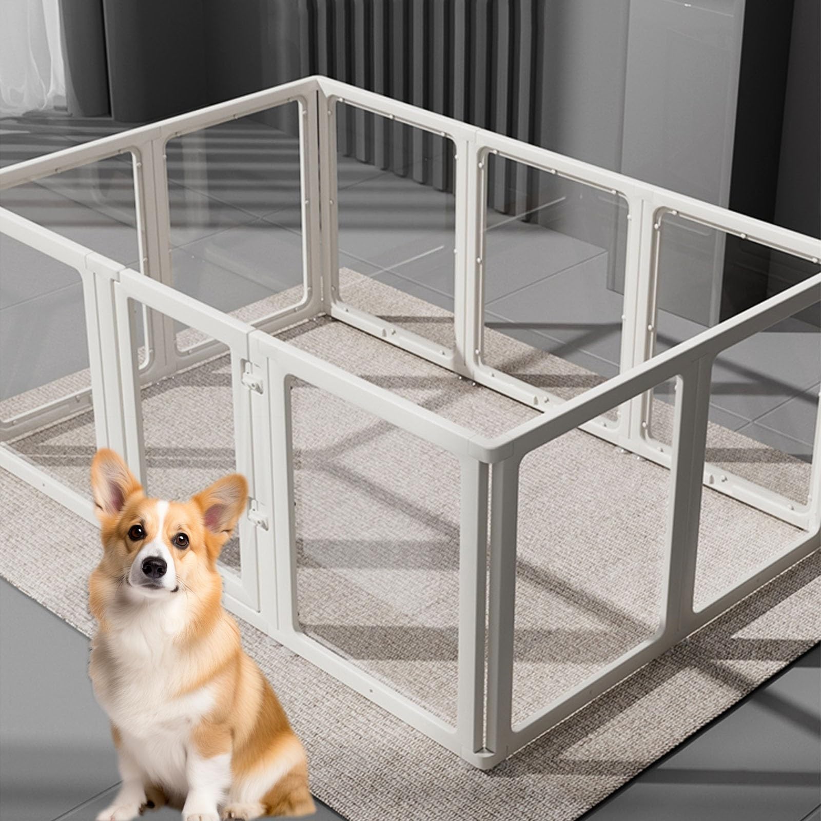 Box per cani in acrilico, trasparente,Estensione per recinto per cani， per uso interno ed esterno, portatile, resistente, recinto per cuccioli di piccola e media taglia(60cm/23.6in,4 pieces)