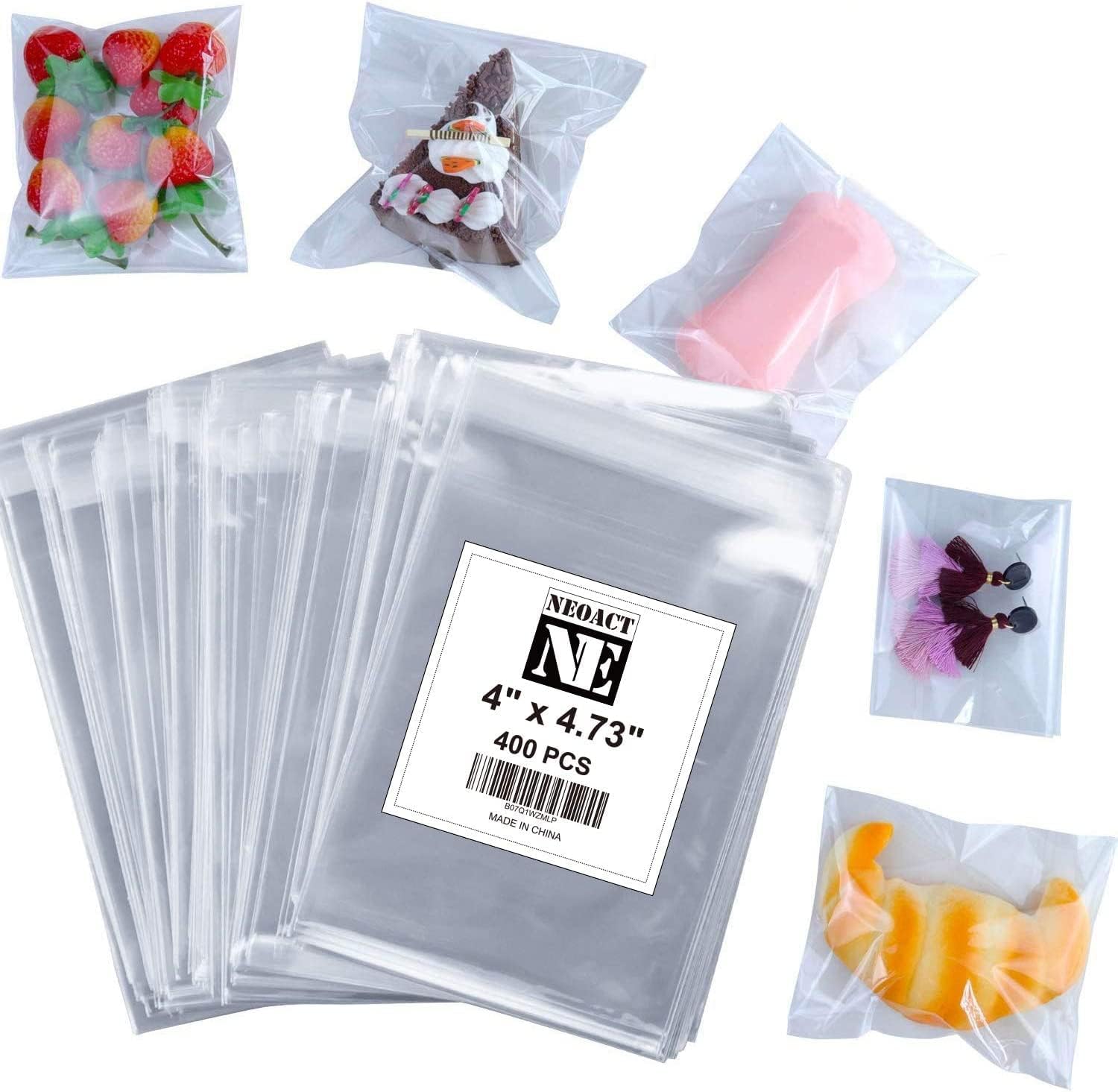 NEOACT 400 Pcs 4"x4.73" Clear Resealable Cellophane Bags Good for Bakery, Candle, Soap, Cookie Poly Bags